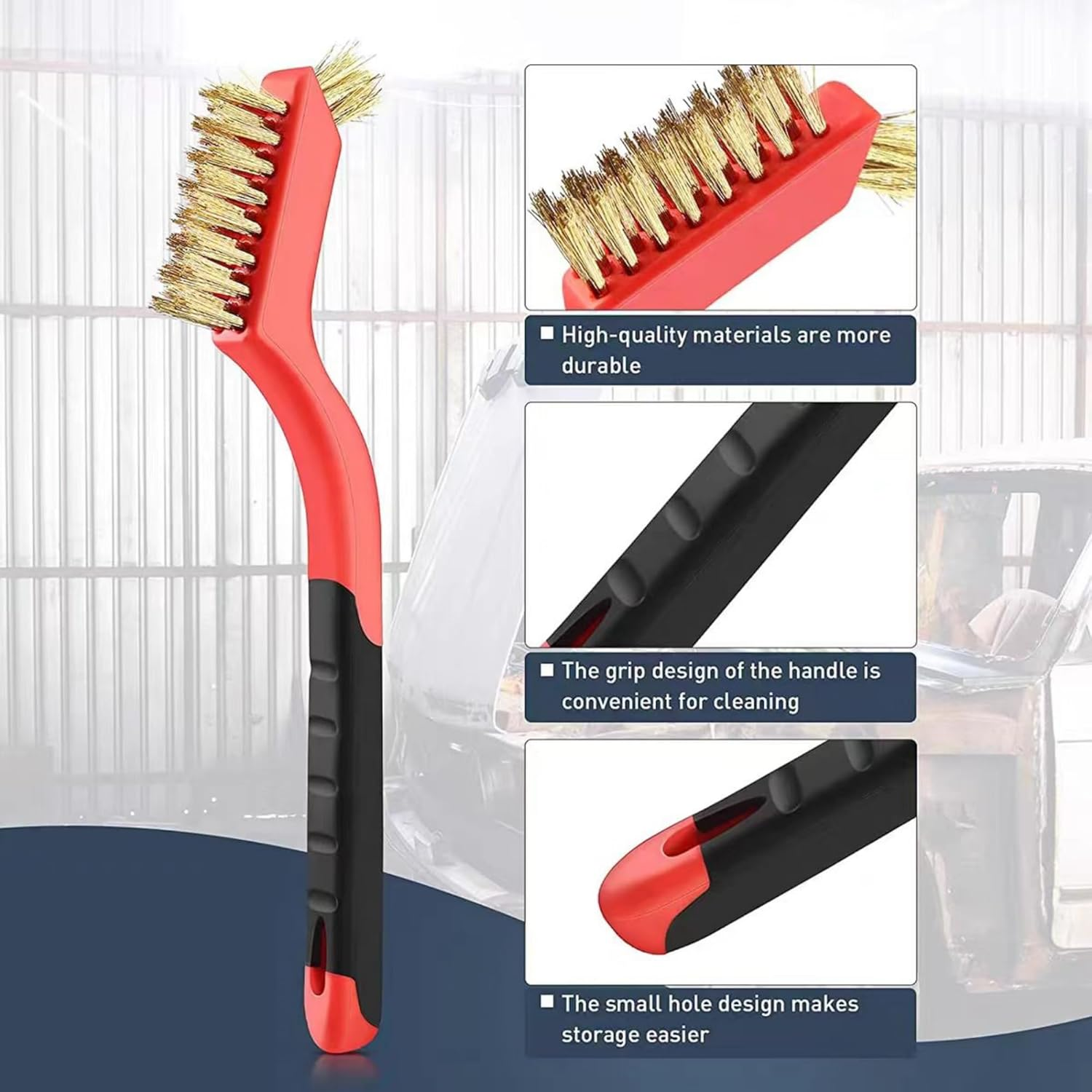 Steel Wire Brush Set, 3-Piece Deep Cleaning Brush Set, for Removing Weld Slag, Rust, Cleaning Grills, Scrubbing Paint, Etc., Red image number 3