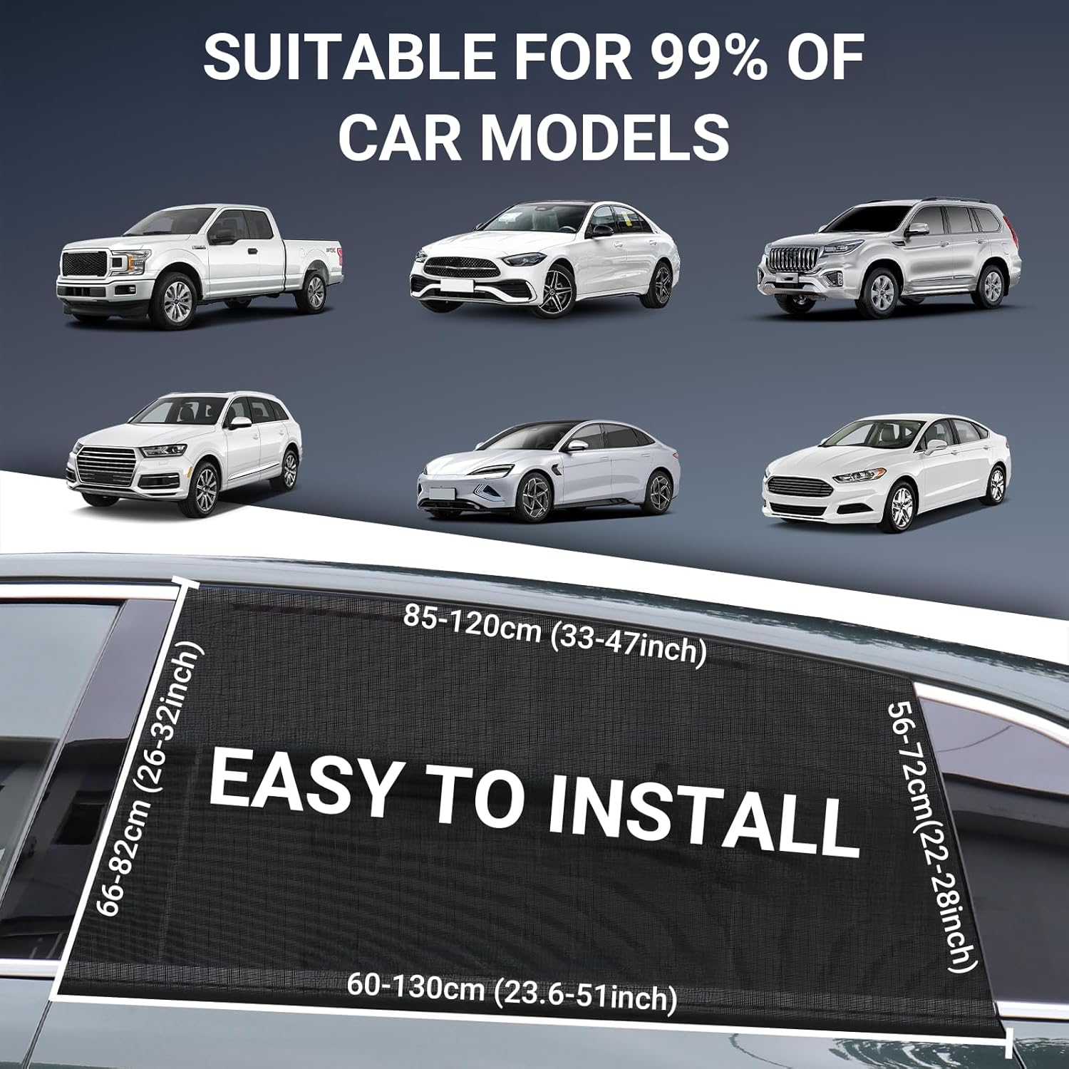 Ixtra Car Window Shades, 2 Pack Breathable Mesh Car Shades for UV Protection & Heat Block, Baby & Camping Use, Universal Fit for 99% Cars/Suvs, Anti-Glare Privacy Cover