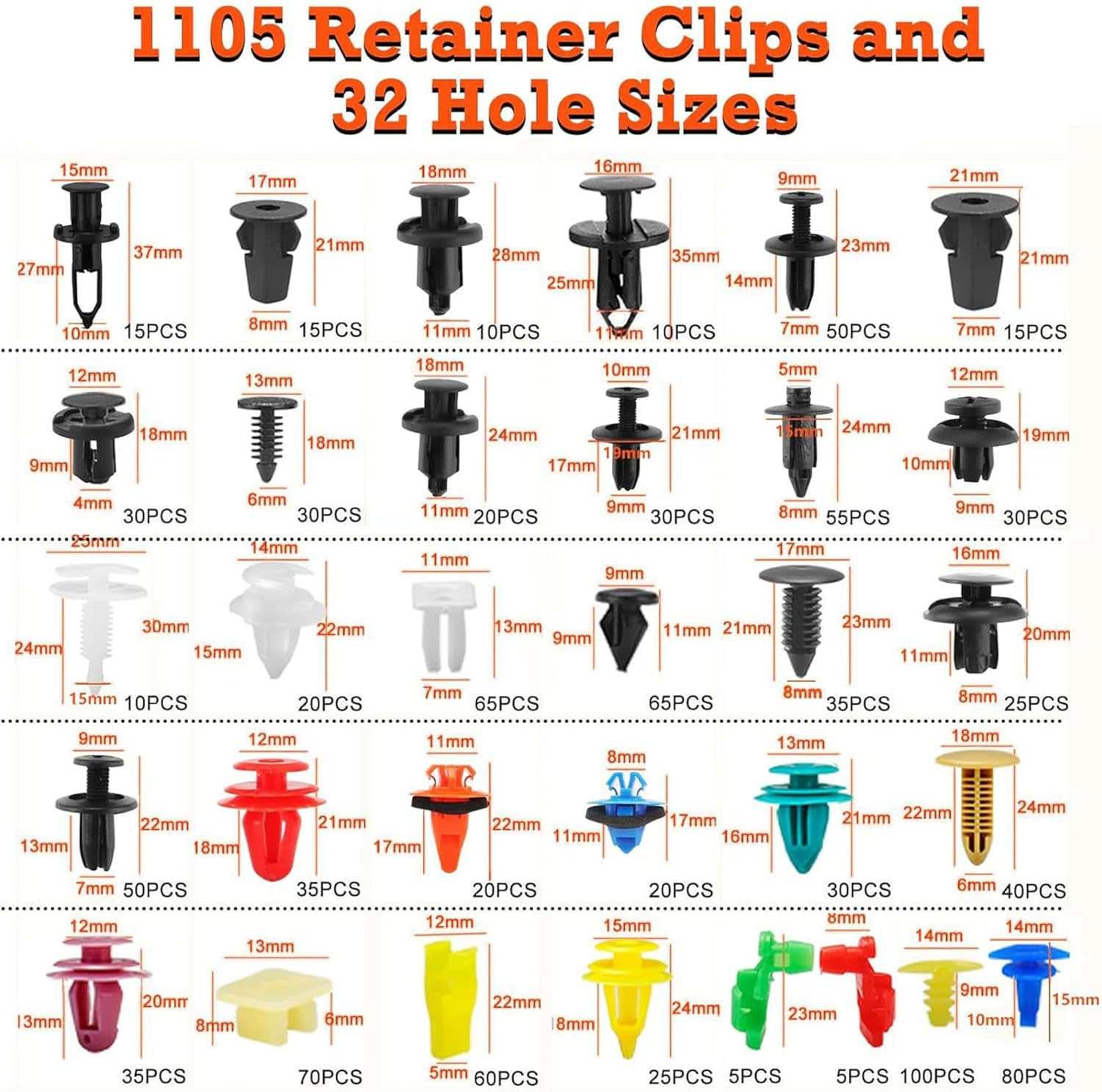 Car Fixing Clip Set, 1240PCS General Motors Tools and Equipment Tool Set, 32 Size Fastener Rivet Repair Car Clip, Decoration Removal Tool and Fastener Removal Tool image number 5