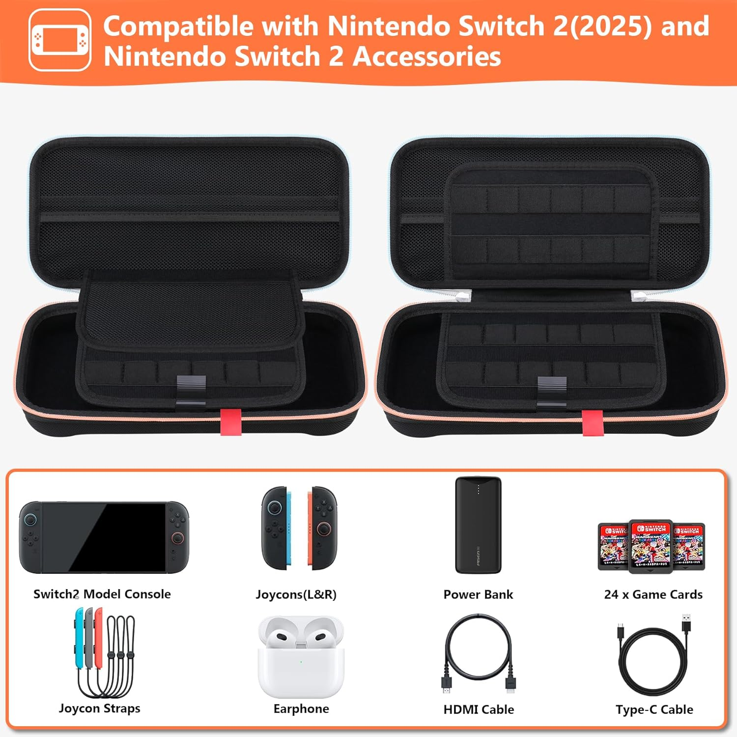 Supmay Carrying Case for Nintendo Switch 2(2025), Protective Hard Shell Portable Travel Carry Case Pouch Holds with 24 Game Cartridges and Mesh Pocket for Switch 2 Accessories, Black image number 4