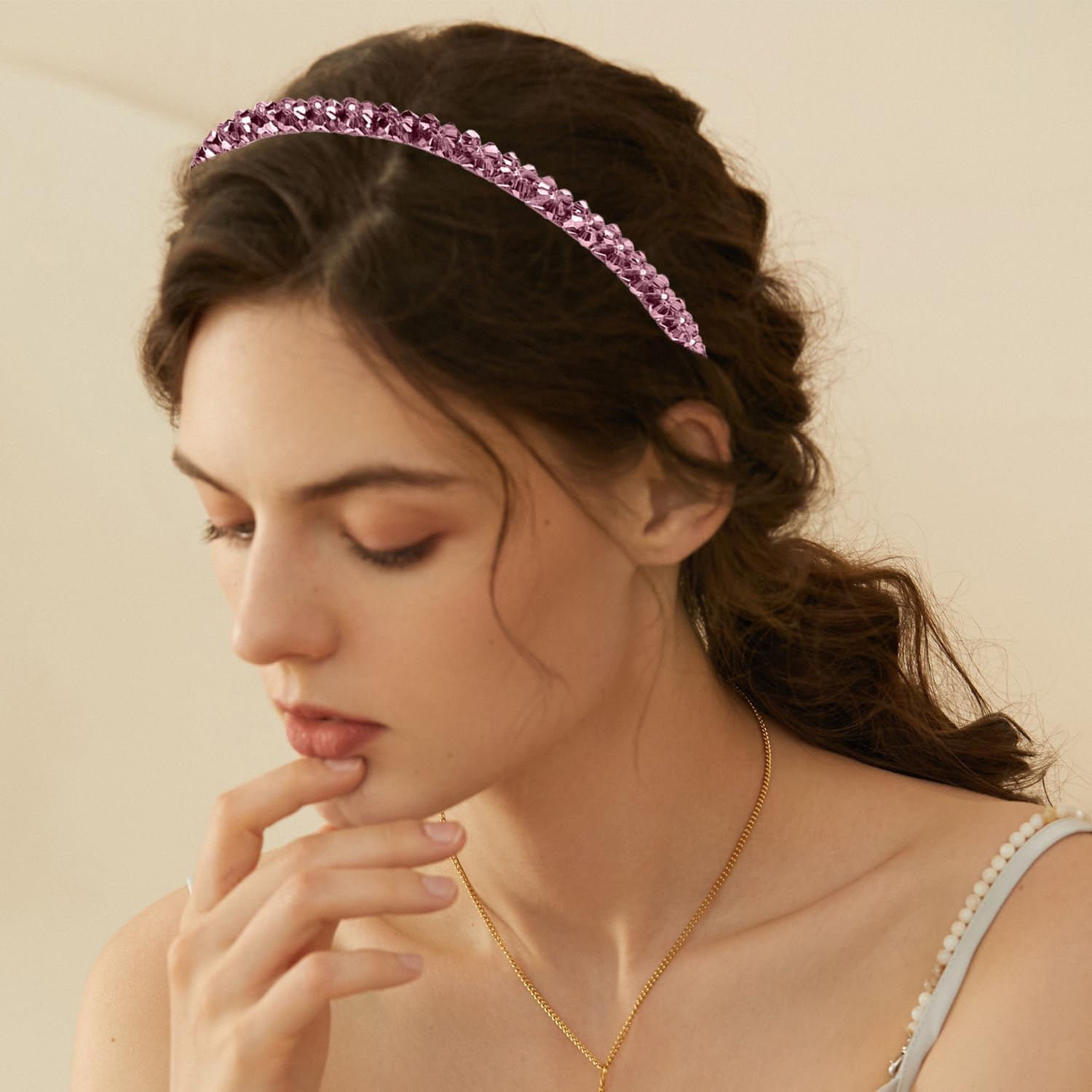 Pack of 2 Headbands with Diamonds, Headband Decoration for Girls, Fashionable Hair Accessories, Clothing Accessories Headbands, Suitable for Wedding Parties image number 3