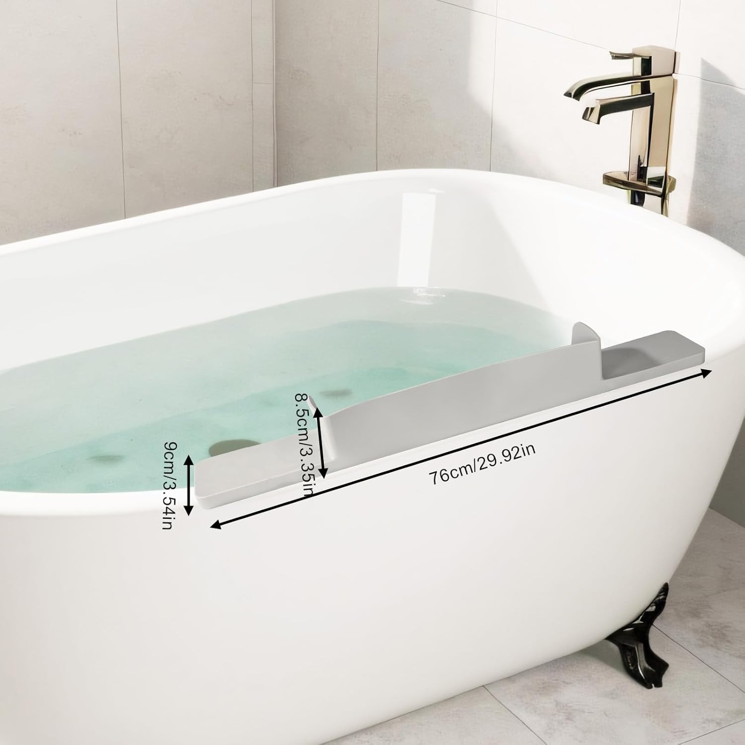 BOXOB Splash Protection Guard for Bathtub, 29.92X3.54X3.35In Silicone Bath Splash Protection Guard with Strong Suction Cup No-Leak Toy Tray Caddy Holder Storage Bathtub Tray(Light Gray)