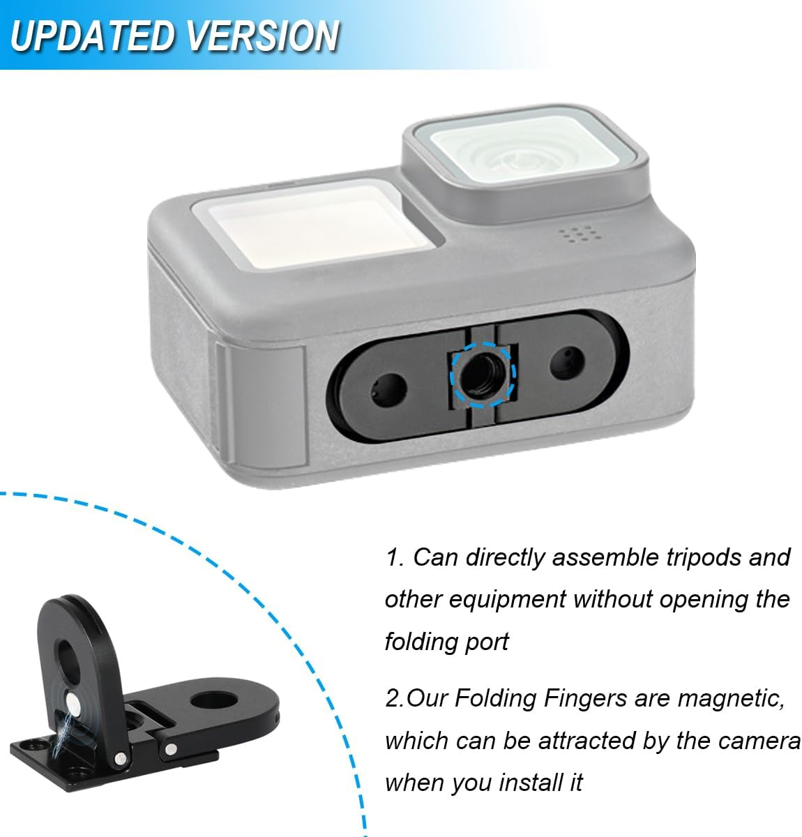 ZHUROUPU Replacement Folding Fingers for Gopro Hero 12/11/10/9/8/MAX, Magnetic Folding Mounting Adapter with 1/4 Tripod Connect Port for Handle Monopod Vlog, Battery Side Door Cover and Repair Tools image number 3