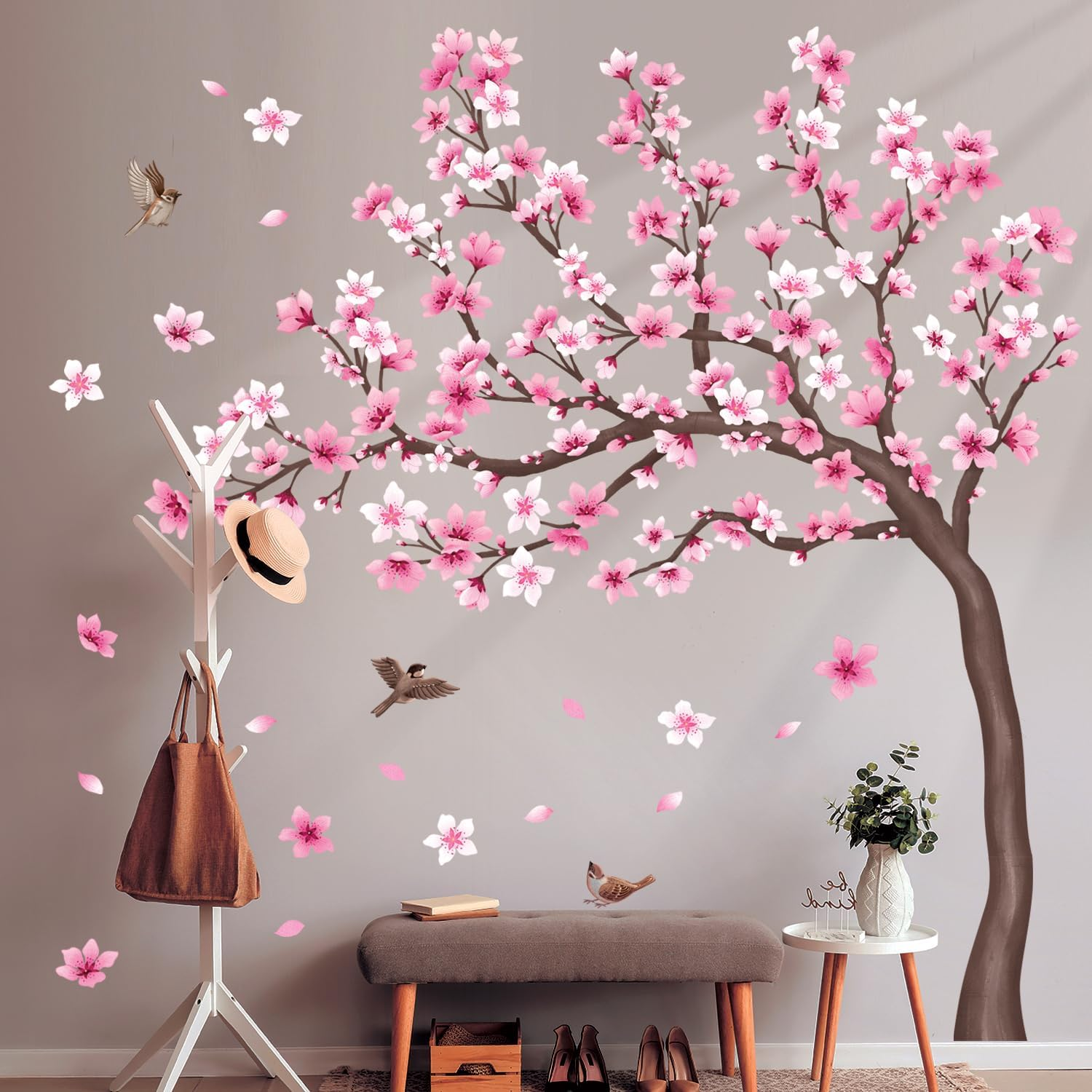 DECOWALL SG4-2431 Cherry Blossom Tree Wall Stickers Decals Kids Room Bedroom Living Flower Branch D&eacute;cor Pink Tv Birds Art Background Peel and Stick image number 6
