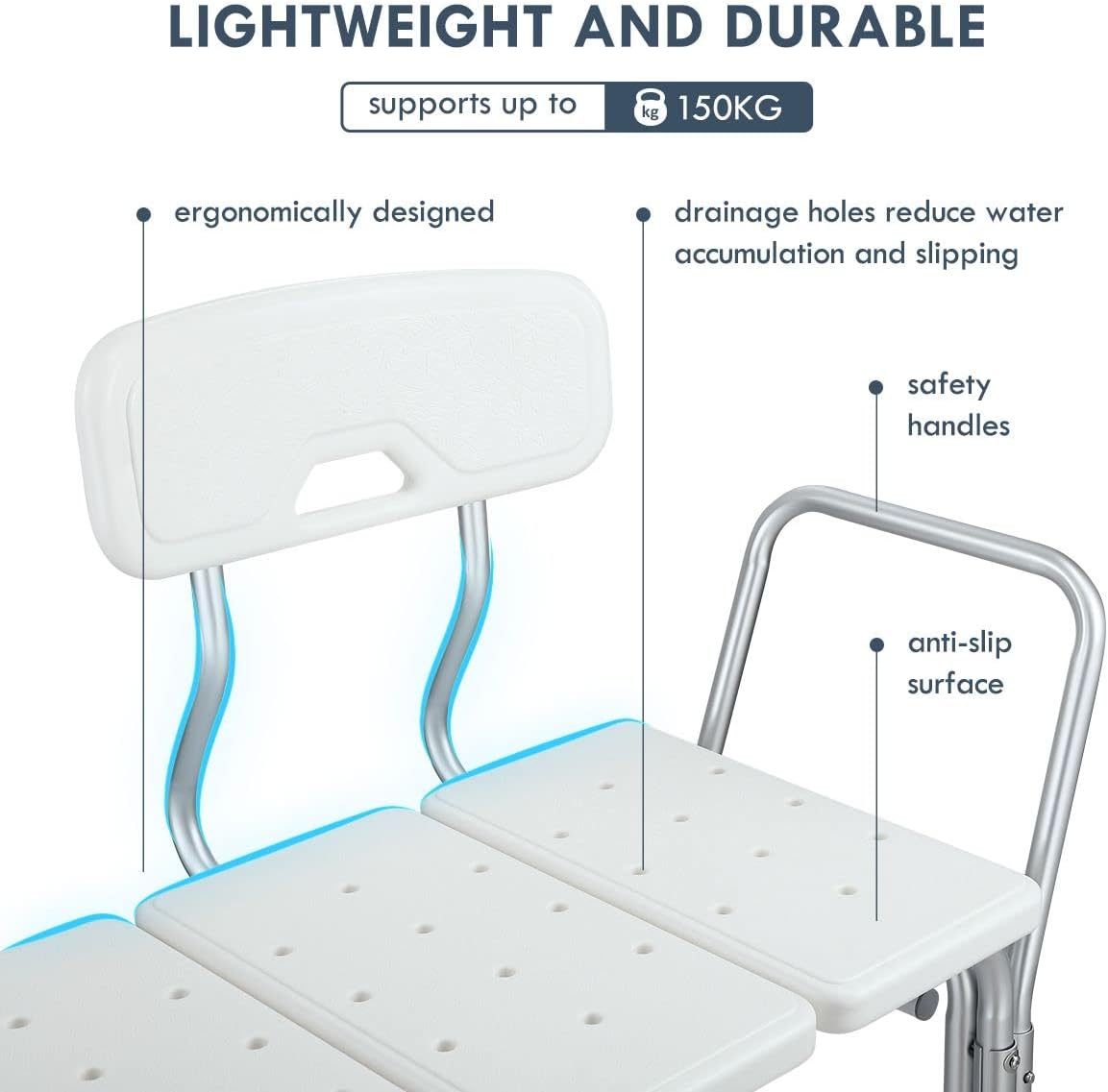Tub Transfer Bench Bath Seat Bathtub Shower Chair with Armrest and Back Adjustable Height Medical Bathroom Aid for Disabled Seniors image number 1