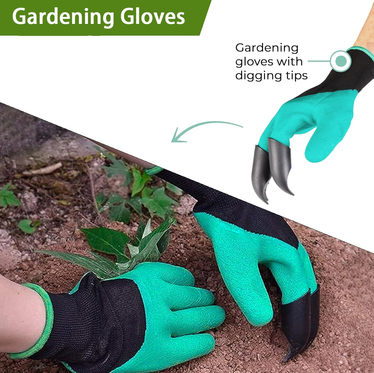 Hand Weeder Set with Garden Gloves with Claws for Yard, Lawn, Patio and Garden Care | 4-Tine Tool & Comfort Grip image number 2