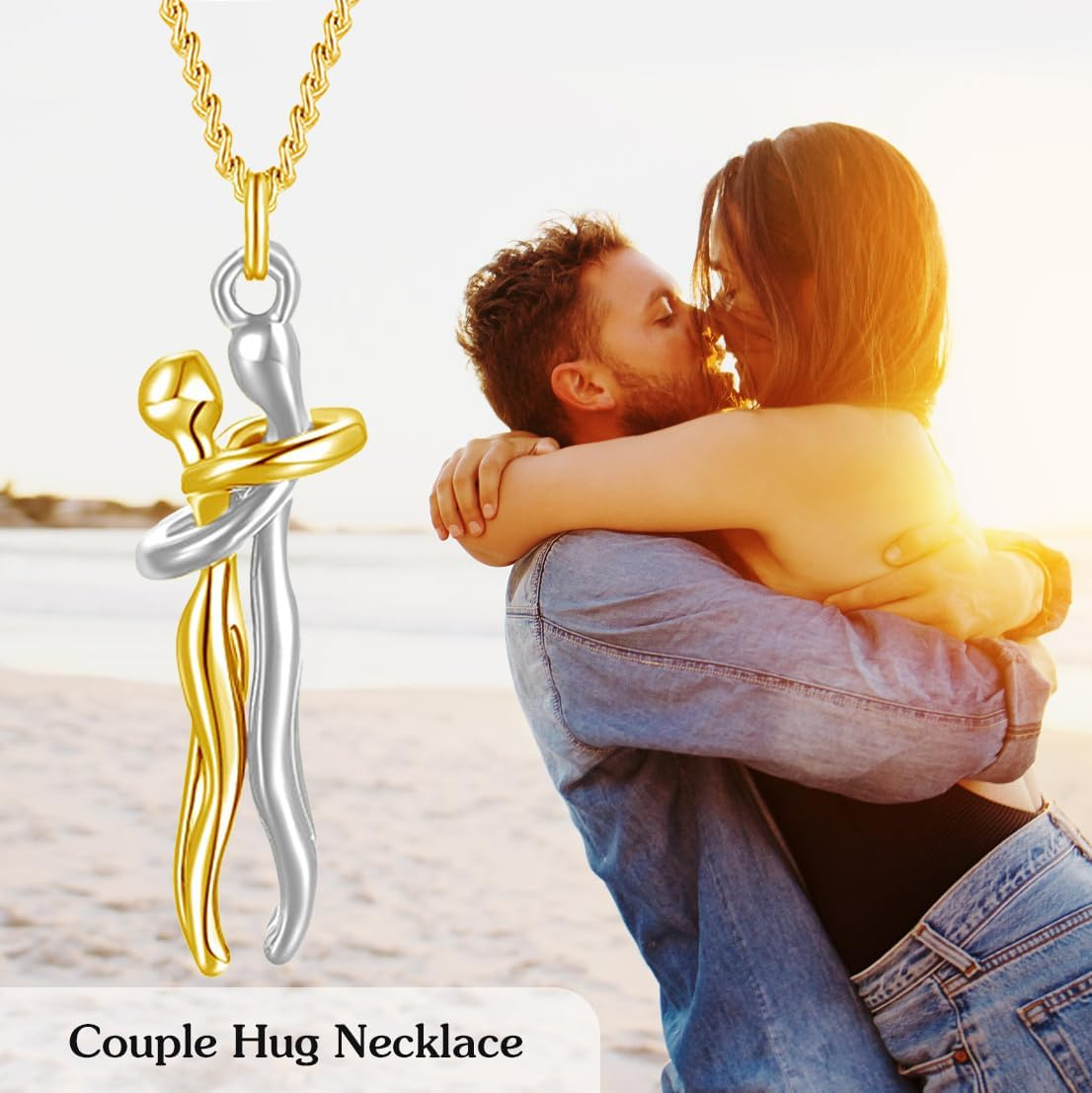 DTWAWA Hug Couple Necklace Hugging Necklace Anniversary Jewelry for Him and Her, Lover for Men Women Boys Girls - Black+Silver image number 6