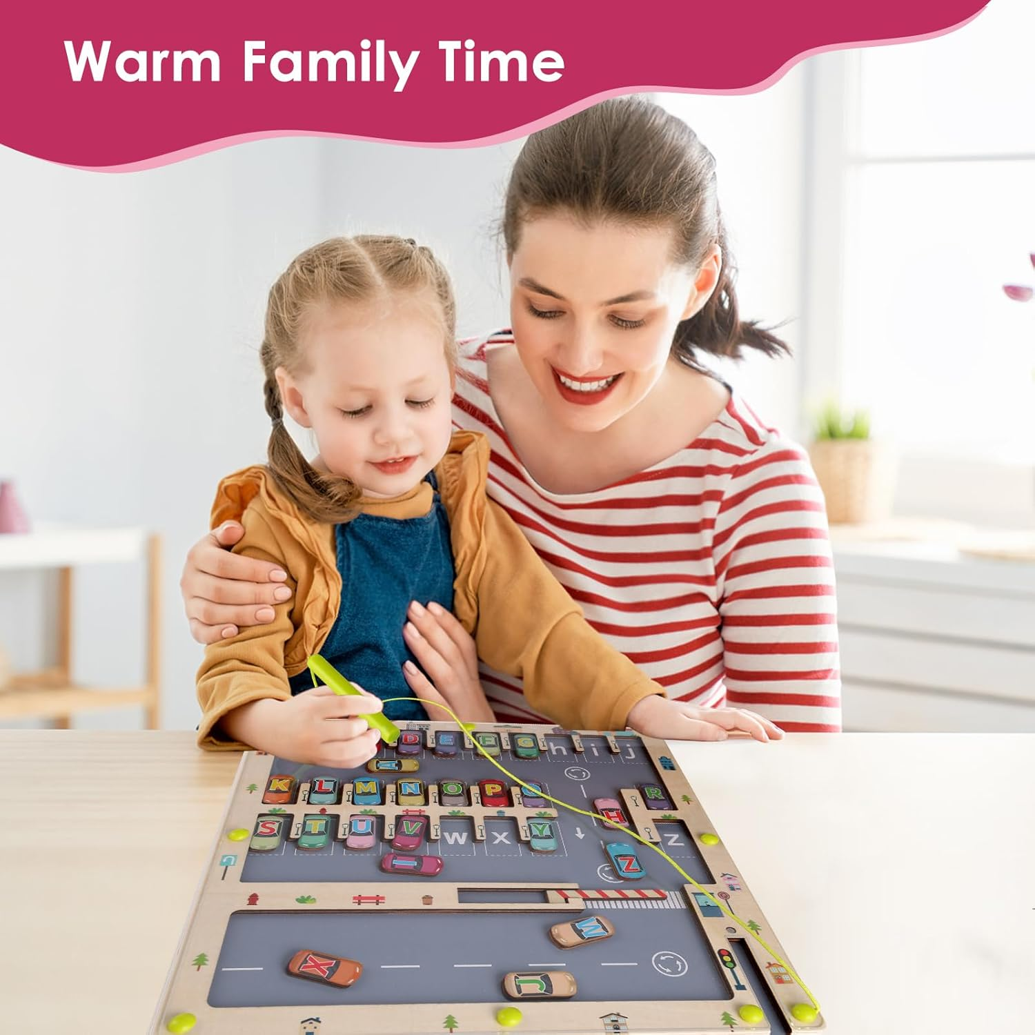 Magnetic Alphabet Maze &ndash; Parking Lot and Alphabet Maze Fun Learning Toys for Toddlers 3-4-6 Years Old ， Puzzle Toys for Letter and Color Recognition, Dexterity