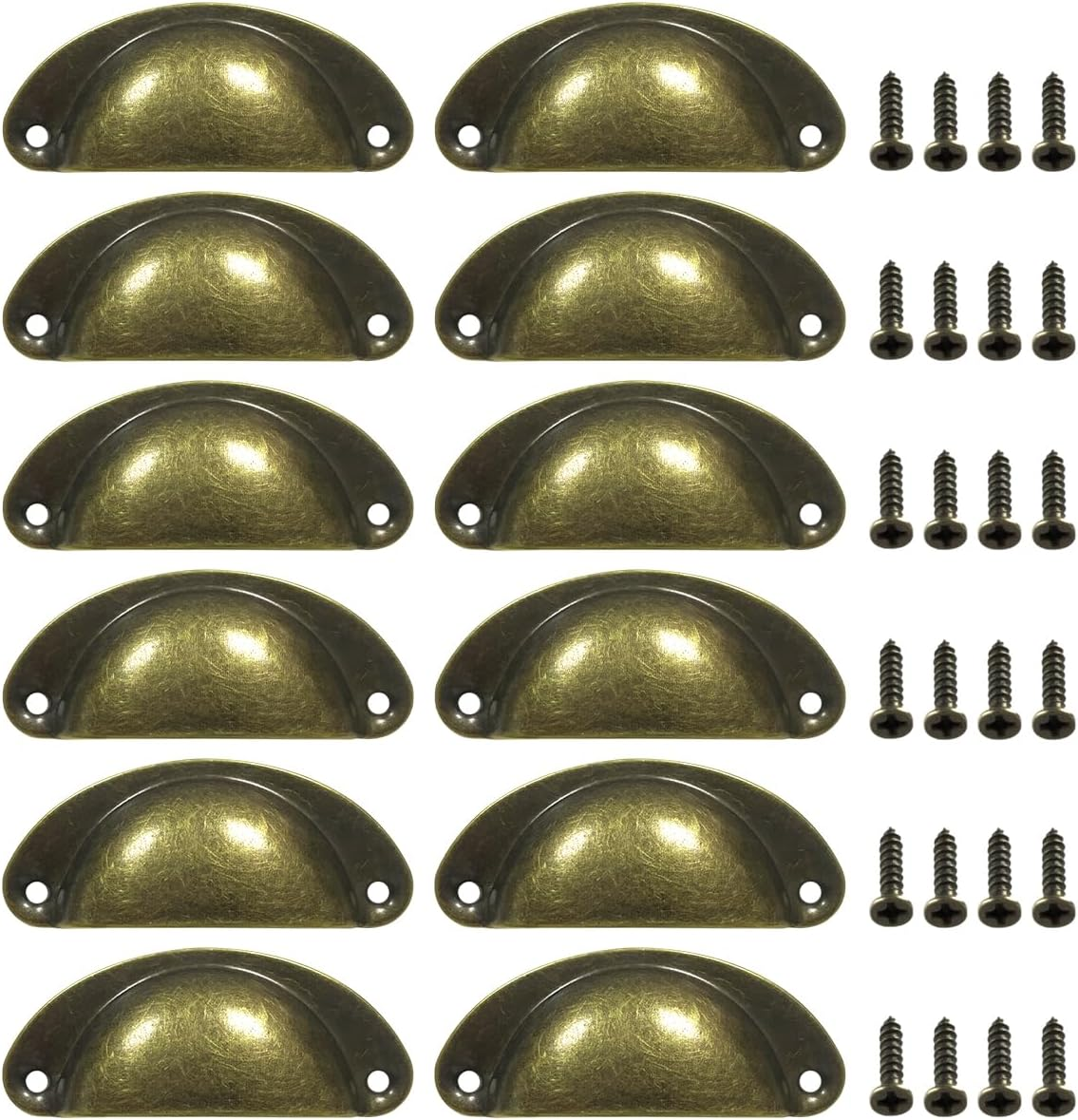 NILLOS Vintage Metal Cupboard Handles, 12 PCS Antique Bronze Half Moon Drawer Pulls for Kitchen, Cabinets, Wardrobe (Verdigris) image number 2