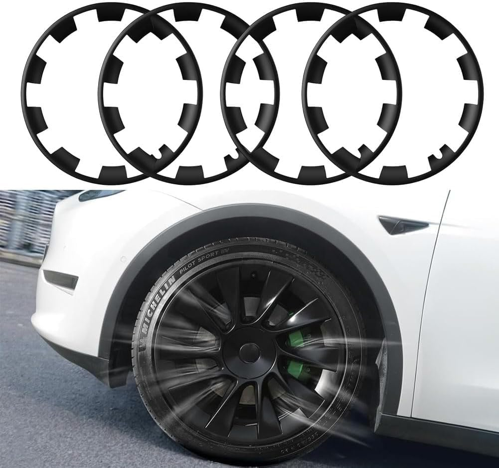 For Tesla Model Y 20 Inches Wheel Rim Protector Rim, 4 PCS ABS Rim Hubcaps Cover for Tesla Model Y 2017-2024, 20 Inch Wheel Rim Protection Accessories, Black image number 1