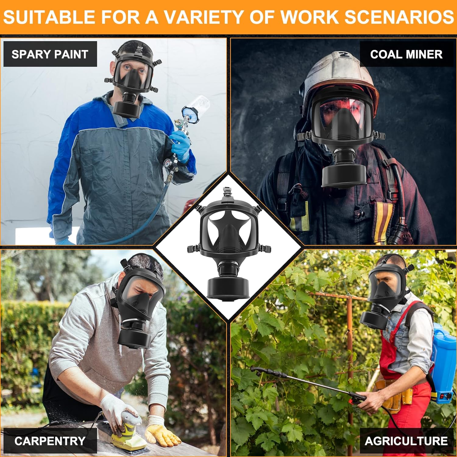 Military Black Full Face Reusable Gas Mask and Chemical Survival Mask, Ski with 40Mm Activated Carbon Filter to Protect against Gas/Dust/Organics/Asbestos,Suitable for Various Working Environments image number 3