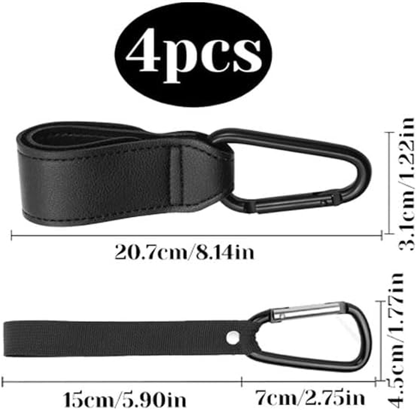 Limcryspp 4 Stroller Hooks for Easy Stroller Organization, 2 Leather Hooks + 2 Regular Straps, Sturdy and Multi-Purpose Hook Straps, as Well as a Safe Aluminum Alloy Buckle image number 2