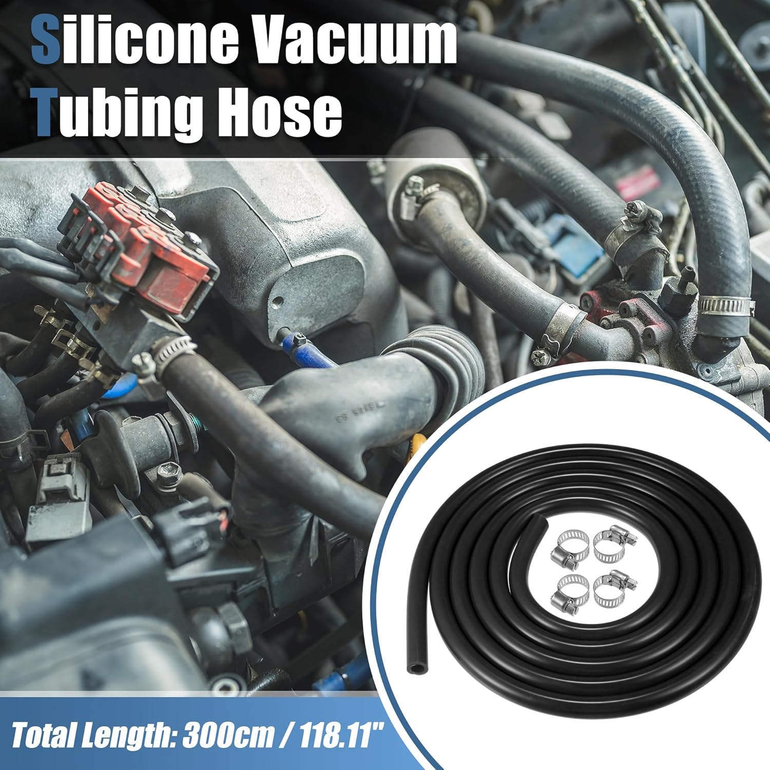 X AUTOHAUX 1 Set Silicone Vacuum Tubing Hose 300Cm 9Mm ID Engine Automotive Vacuum Silicone Hose Line Black image number 6