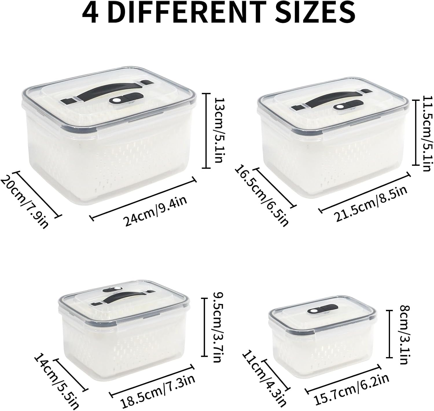 4 Pack Fruits Storage Containers for Fridge, Leakproof Produce Food Storage with Removable Colanders & Lids, Large Fruits Veggie Wash - Dishwasher & Microwave Safe Keep Vegetables Berry Fresh Longer image number 5