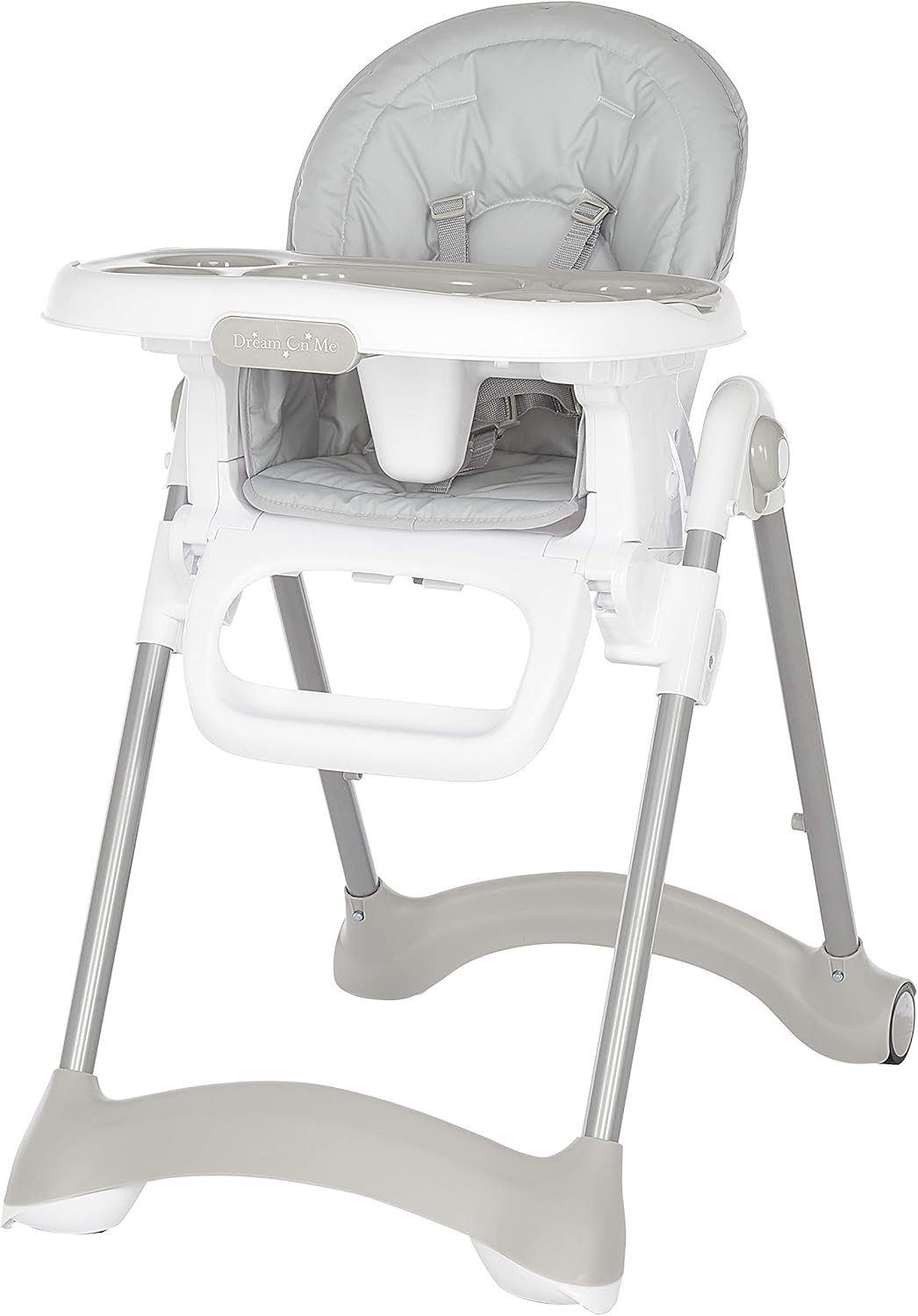 Dream on Me Solid Times High Chair for Babies and Toddlers in Grey, Multiple Recline and Height Positions, Lightweight Portable Baby High Chair, 5 Point Safety Harness, Easy to Clean Surface