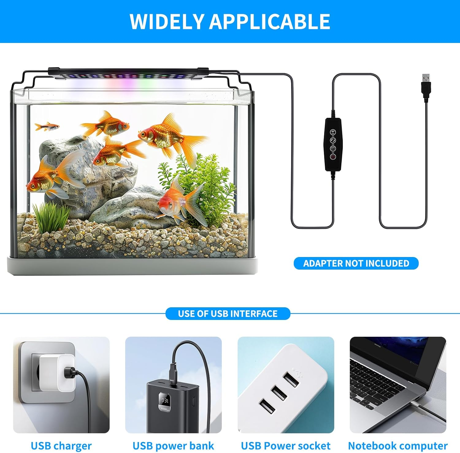 Fish Tank Light, Zingbabu 10W USB Full Spectrum Aquarium Light with Timer for 30-55CM Fish Tank Black