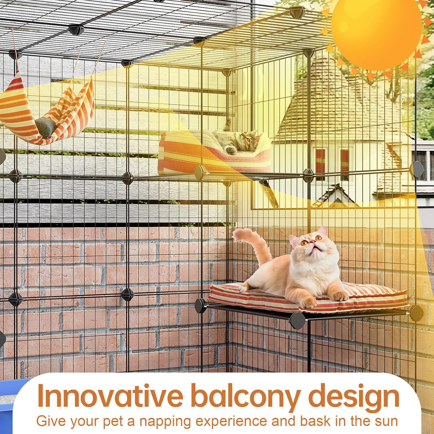 Oneluck 3-Tier Cat Cages,Enclosure DIY Cat Playpen Catio Detachable Metal Wire Kennels Cats Crate Large Extra Exercise Place Ideal for 1 Cat,35.4 Inches image number 3