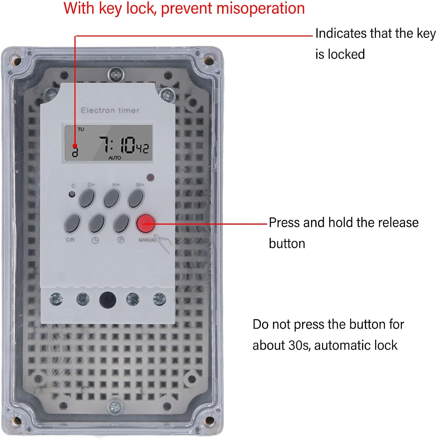 Gernie Pool Pump Timer, Settings Modes, Manual Button, Waterproof Shell, Built in Battery, for Swimming Pool Pumps, Heaters, Filters, Motor Driven Equipment (DC 12V) image number 3