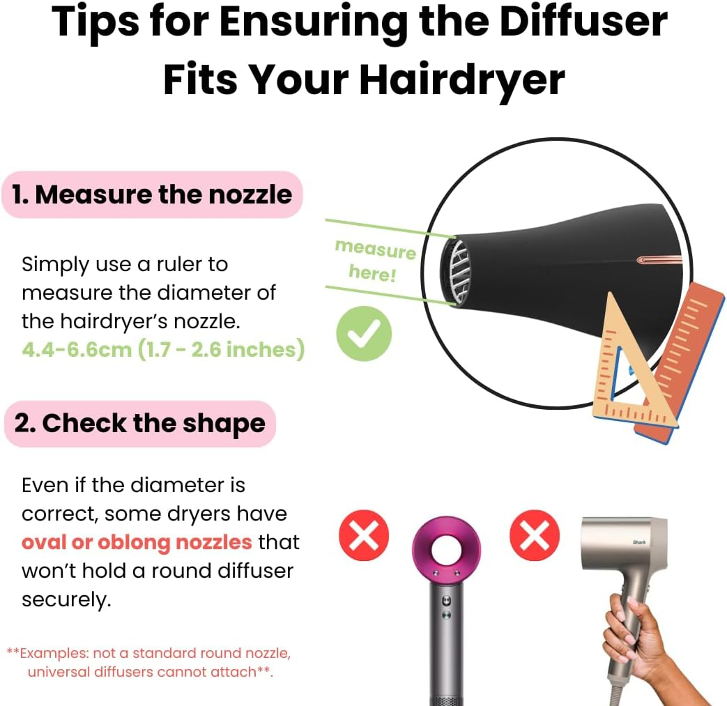 GIHALI Universal Hair Diffuser &ldquo;Super Sturdy&rdquo; 4.4-6.6Cm for Natural Curly and Wavy Hair, Easy Install, Hair Dryer Attachment Fit for Travel (Rose Gold)