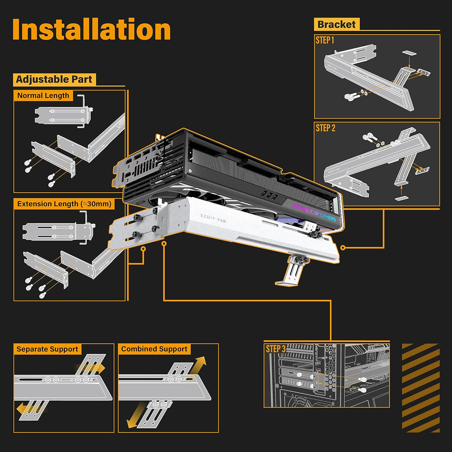 EZDIY-FAB GPU Holder Brace Graphics Card GPU Support Video Card Holder Bracket, Strenchable Structure, Video Card Sag Holder/Holster Bracket Support RX7990XTX, RTX4090, White-341-3 image number 3