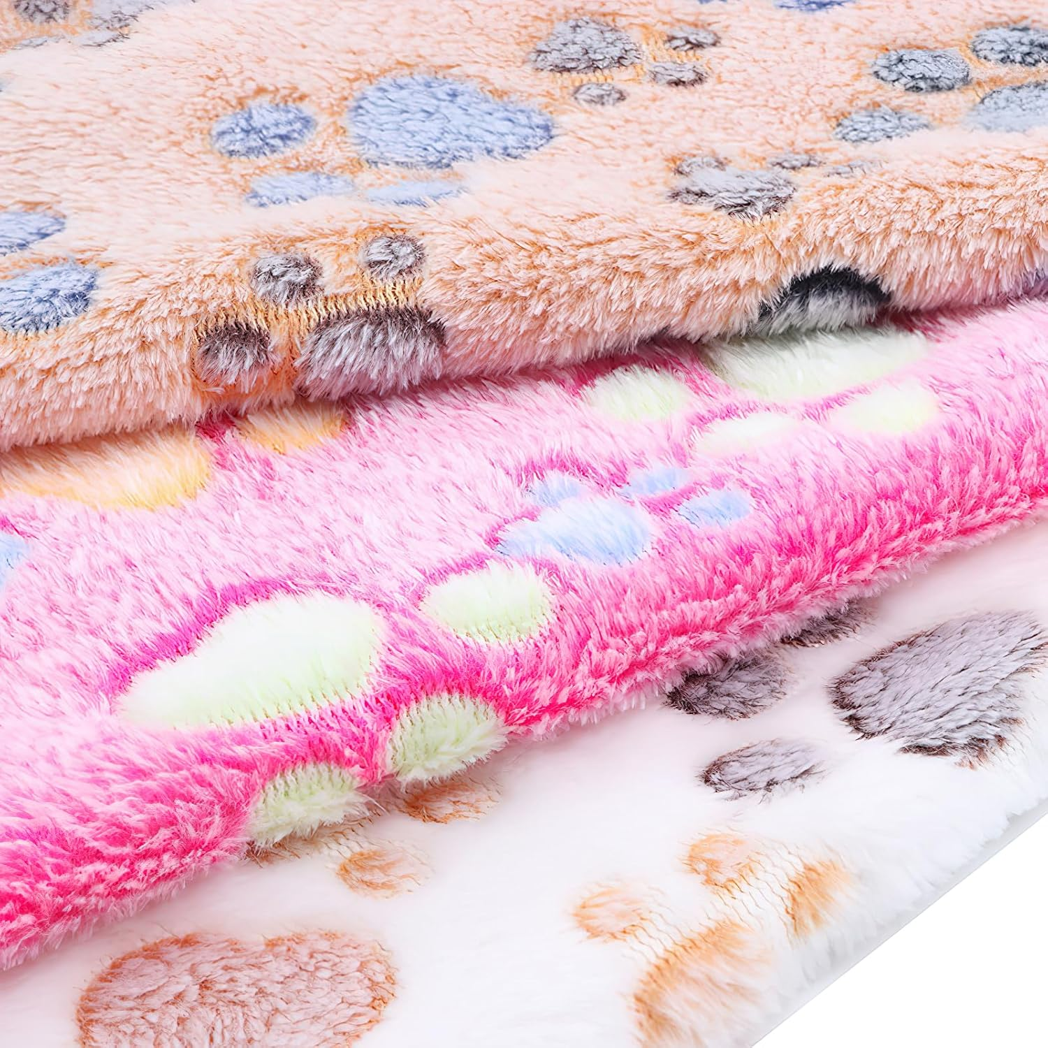 Pack of 16 Dog Blankets for Small Pets, Fluffy Fleece Blanket with Paw Pattern, Soft Flannel Blanket for Dog, Cat, Guinea Pig, Rabbit, Hamster - Sleeping Blanket, Cuddly Blanket 60 X 40 Cm, Bu image number 2
