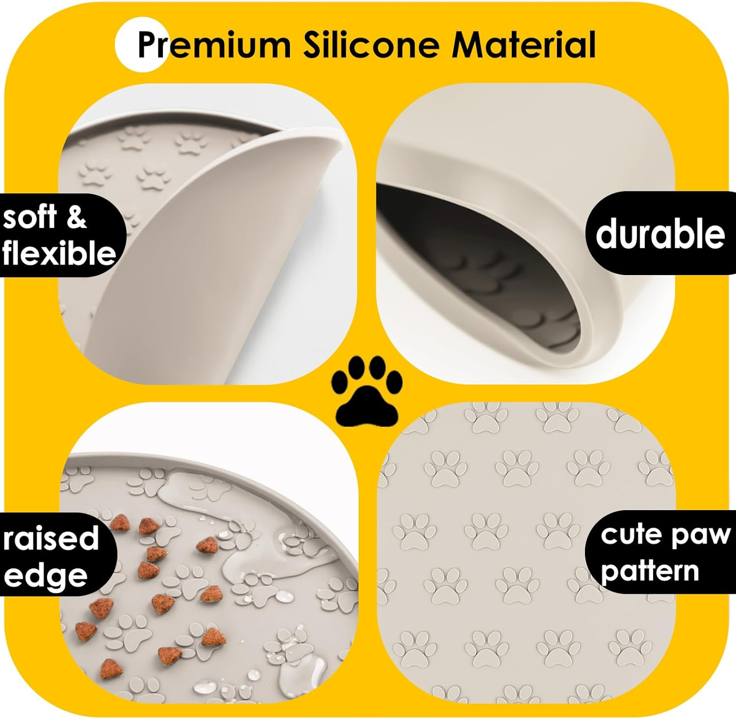 AVYDIIF Pet Feeding Mat, Waterproof Anti-Slip Placemats for Dog Cat Bowl Silicone Pet Food Mat, Raised Edge Prevent Spills on Floor & Carpet, Dishwasher Safe (1 Beige, 28 X 28 Cm) image number 1