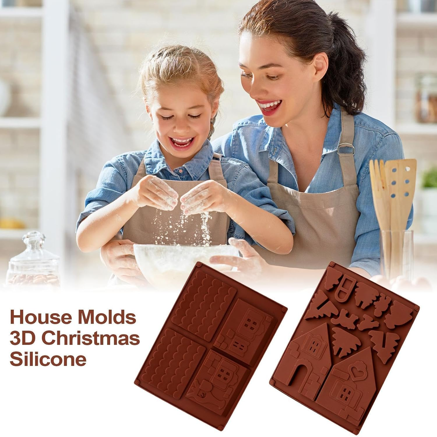 Gingerbread House Cake Mold - 2X Christmas Baking Silicone Molds - Food Grade Non-Stick Chocolate Mold for Candy, Desserts, Cake image number 3