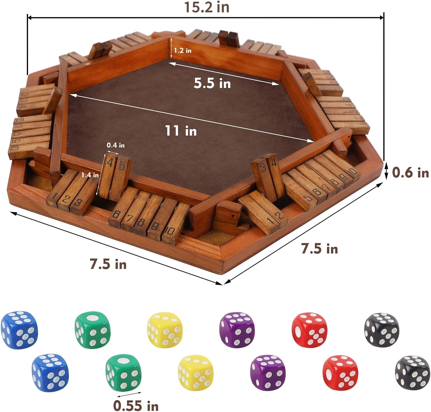 Juegoal Wooden Shut the Box Dice Game for 1-6 Players, Upgrade Tabletop Board Game with 12 Dice for Kids Adults Families, Classics Travel Portable Classroom Home Party Pub Board Game Sets image number 6