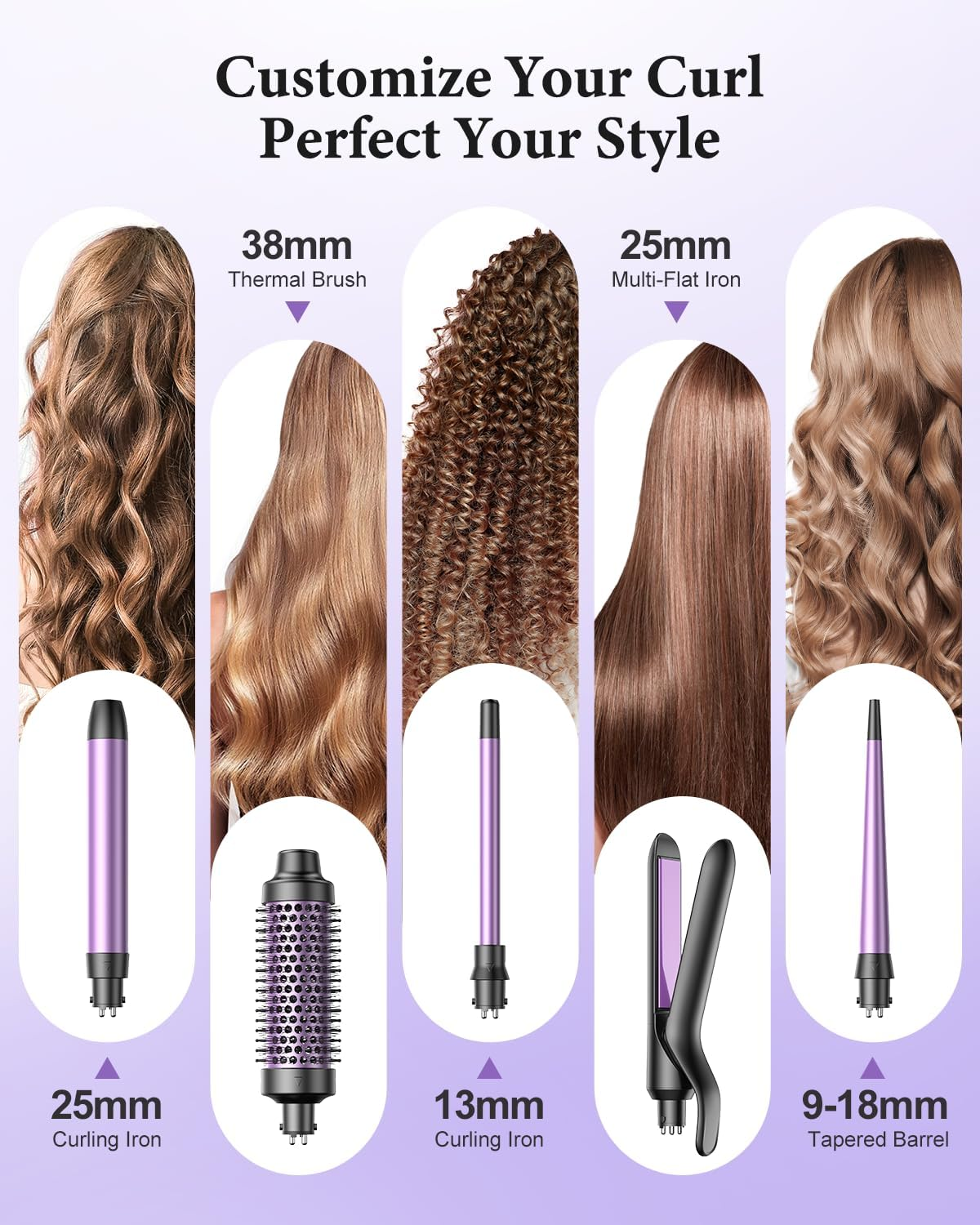 BESTOPE PRO Curling Iron, 5-In-1 Curling Iron Set with Straighteners, Thermal Brush, 3 Ceramic Curling Irons (9 Mm - 25 Mm) for Large Curls, 13 Temperatures, Hair Curler with Heat Resistant, Mat image number 5