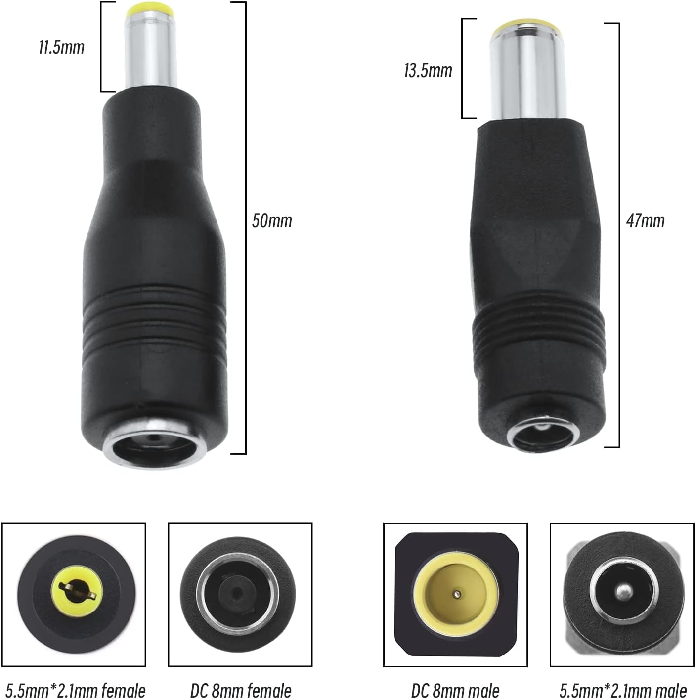 SING F LTD 4Pcs DC 8Mm Male to DC 5.5Mm X 2.1Mm Female Power Adapter Replacement DC Power Plug Adapter Electrical Accessories for Solar Generators Cars Rvs image number 4