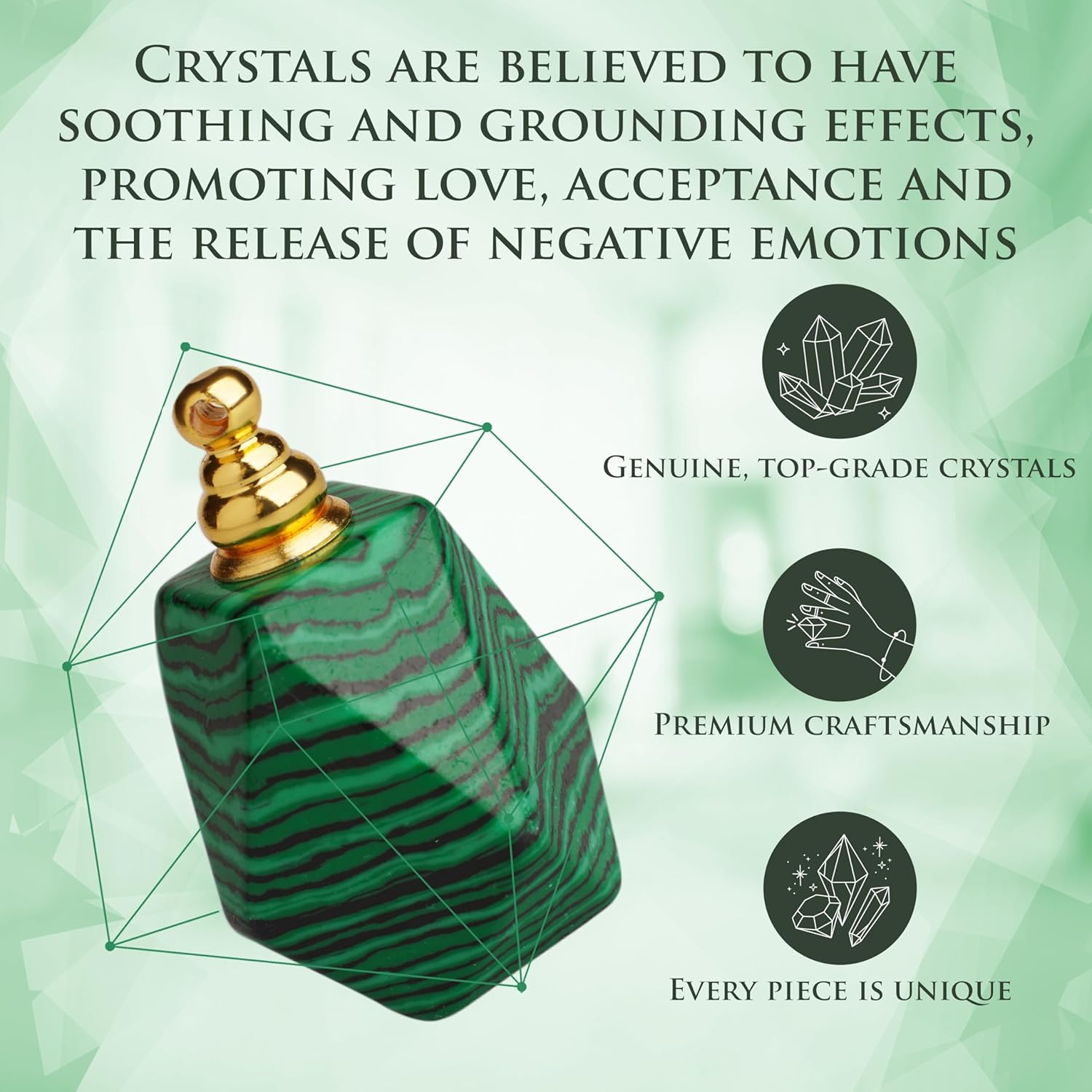 BOHO GARDEN Crystal Keepsake Urn - Wearable Small Container for Ashes, Memorial Urns Made from Real Crystal Material - Includes Spoon, Stick, Funnel & Storage Box (Malachite (Gold)) - 2-Rose Quartz (Gold) image number 4