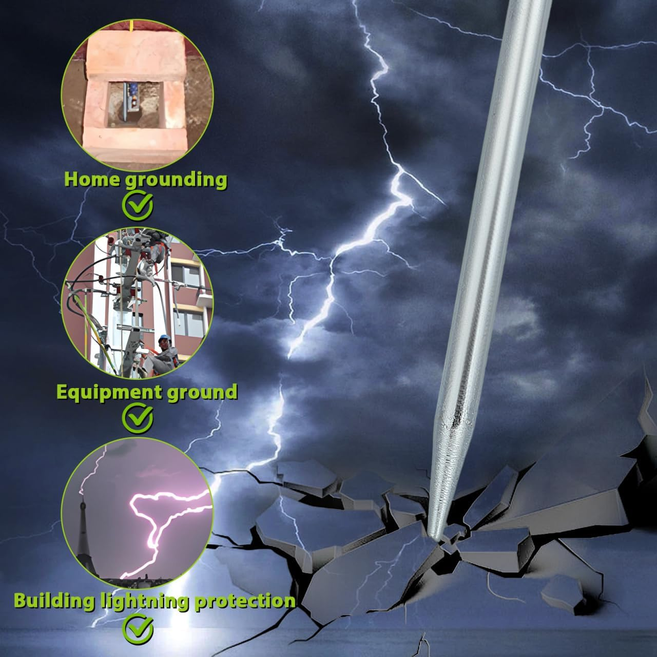 OSALADI Metal Grounding Rod Outdoor Use Electric Fence Ground Stake Kit Stake and Wire