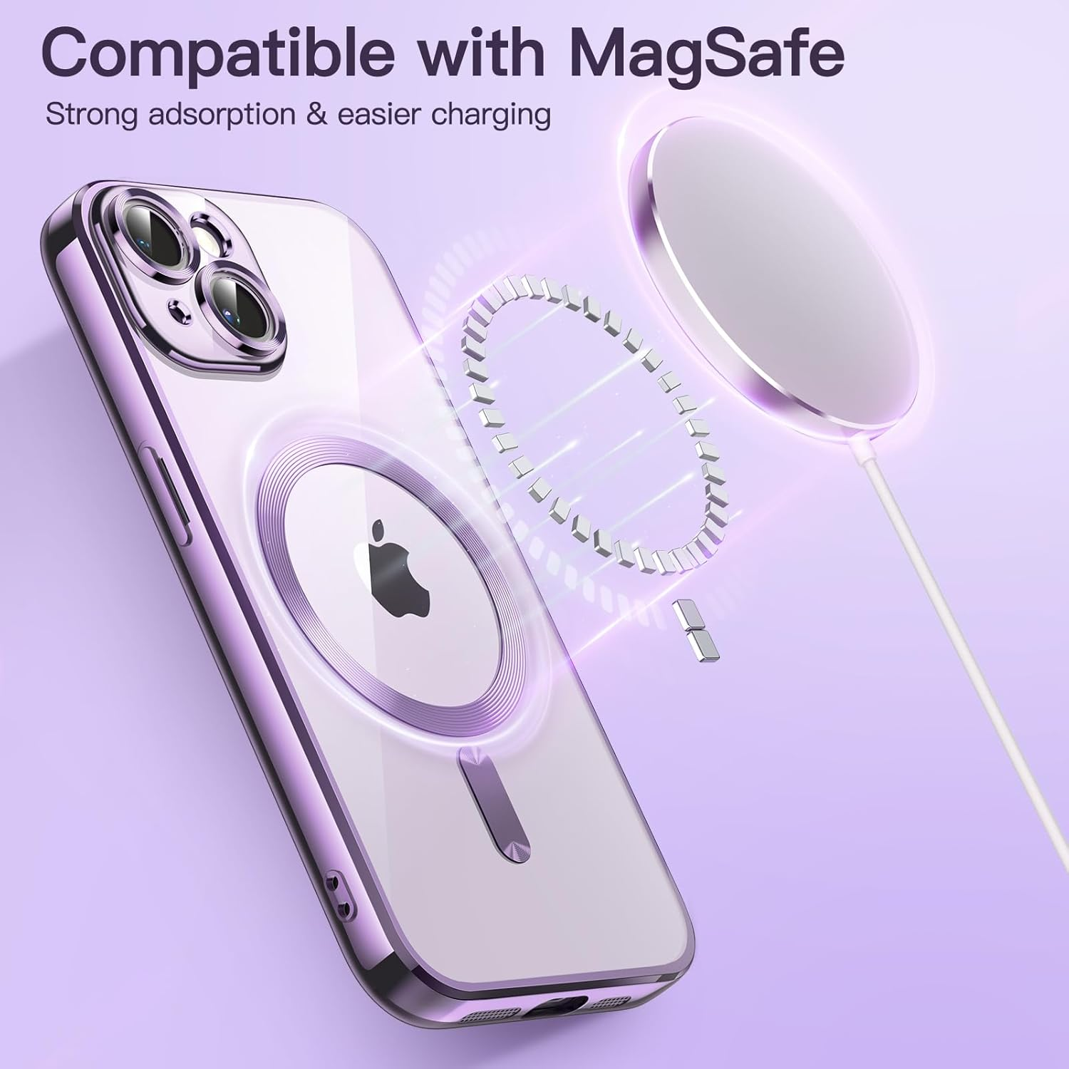 Jetech Soft Clear Case for Iphone 14 6.1-Inch, Camera Lens Full Protection, Compatible with Magsafe Wireless Charging, Shockproof Electroplated TPU Phone Cover (Light Purple) image number 6