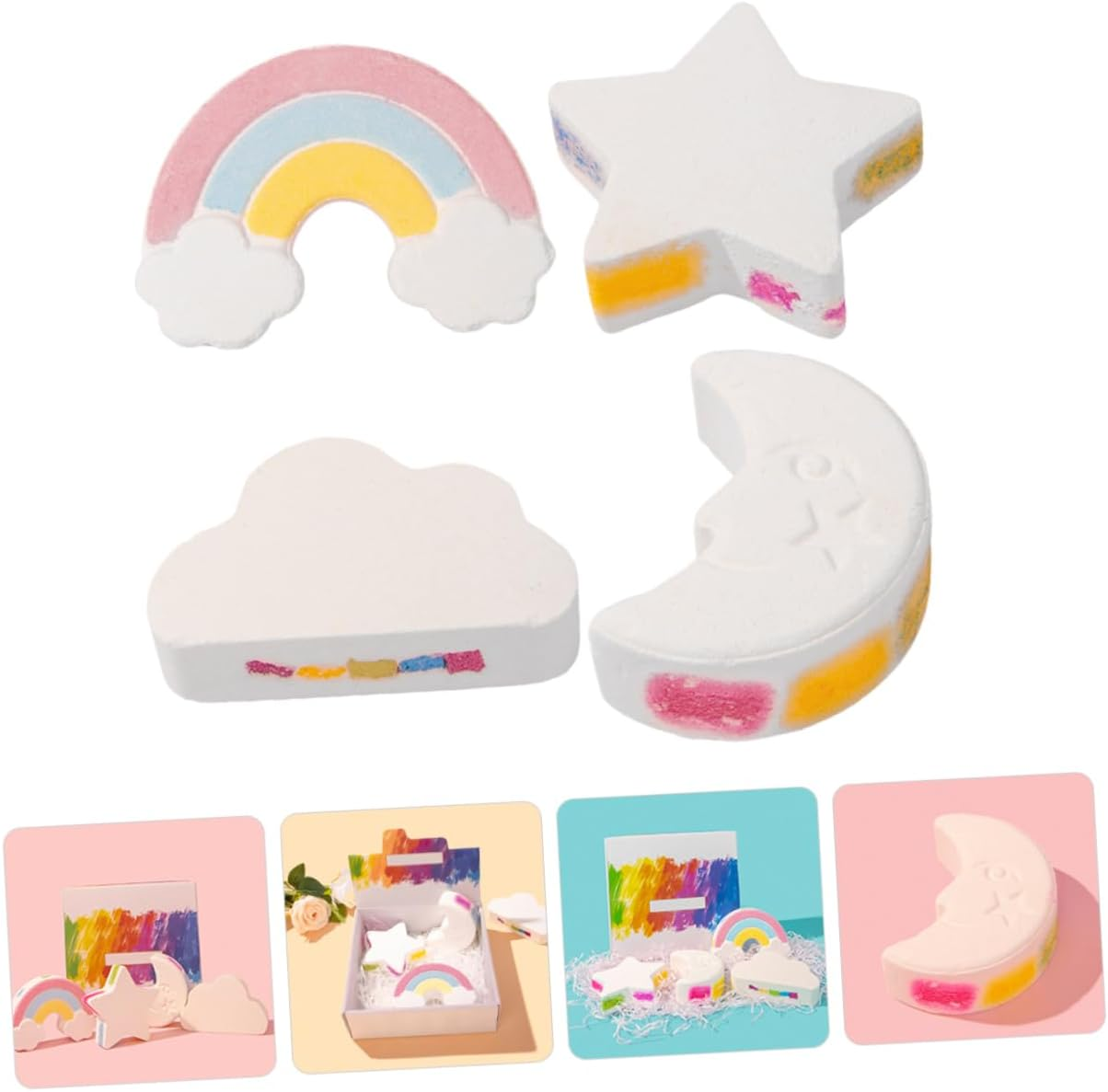 FOMIYES 4Pcs Rainbow Bath Salt Essential Oil for Exfoliating and Moisturizing Skin For image number 1