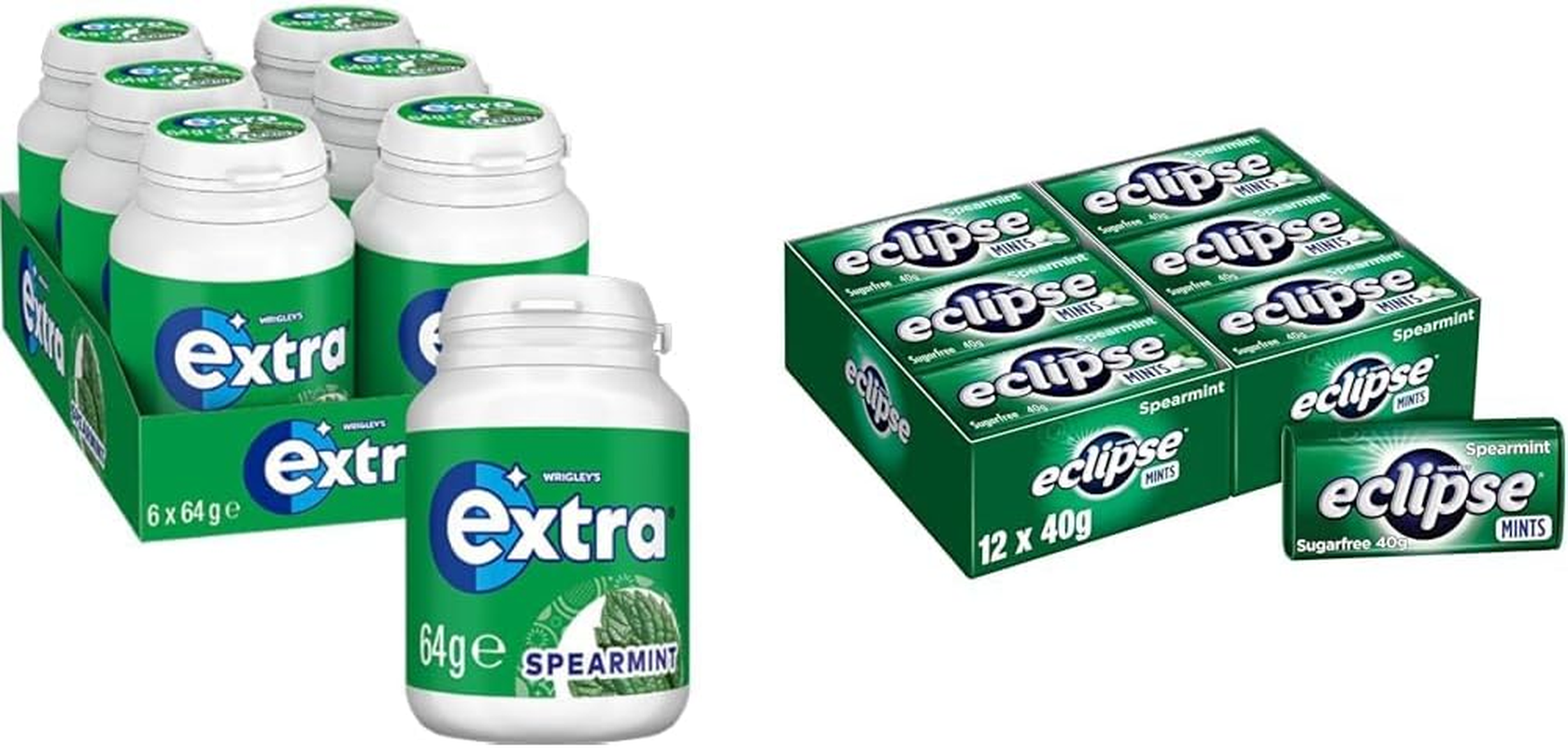 Spearmint Fresh Breath Bundle: Chewing Gum & Mints (Extra, Eclipse)