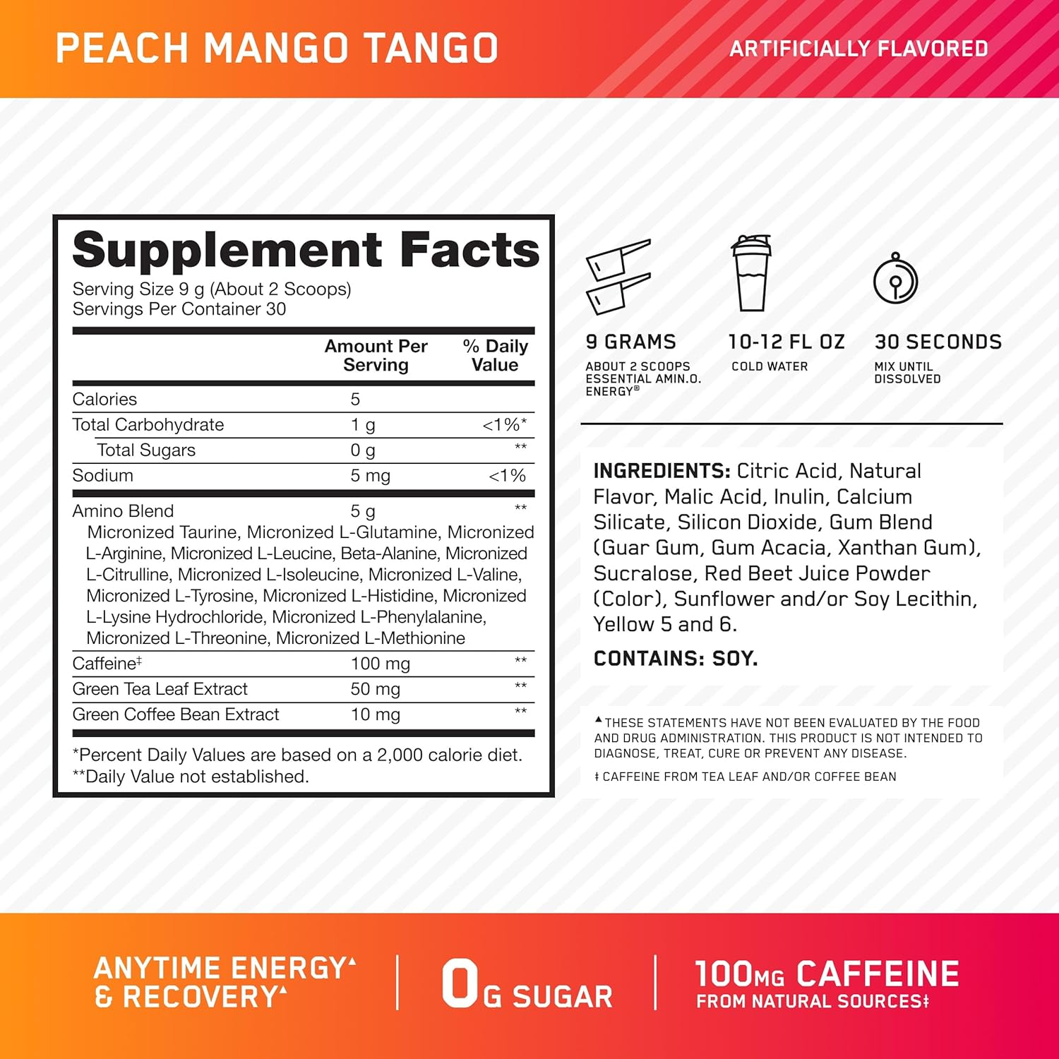 OPTIMUM NUTRITION Amino Energy, Peach Mango Tango, 30 Servings, 270G image number 4