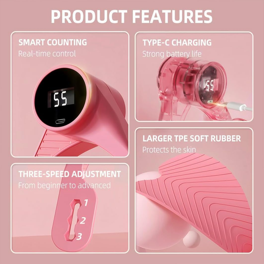 Betterlifewj Butt Trainer. with Counter. Thigh Trainer. Pelvic Floor Muscle Trainer with Figure-8 Resistance Band for Buttocks and Legs, Body Shaping Exercise. (Pink) image number 6