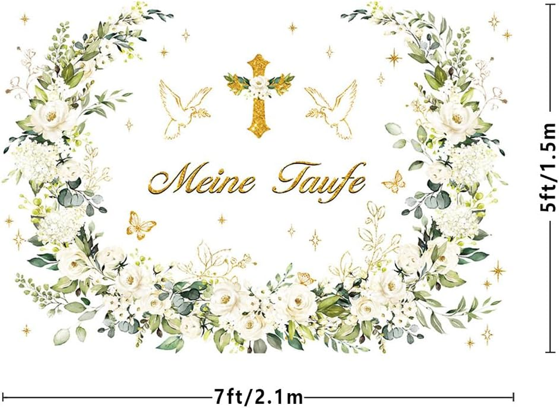 MEHOFOND 2.1 X 1.5 M My Christening Background Pure Garland Dove Cross Leaf Background Boys Girls Newborn Baby Shower First Communion Christening Party Banner Decorative Accessories Photo Props image number 4