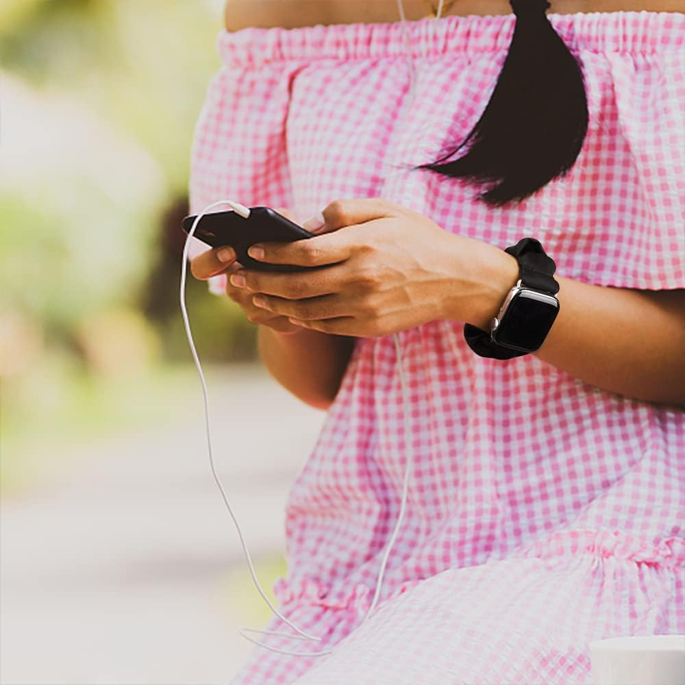 Adjustable Elastic Scrunchie for Apple Watch Band 38Mm 40Mm 41Mm 42Mm 44Mm 45Mm, Soft Stretchy Cloth Pattern Printed Fabric Women Girls Wristbands for Iwatch Series 10/9/8/7/SE/6/5/4/3/2/1 image number 2