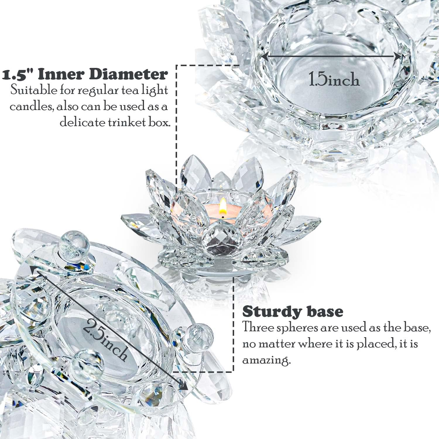 Kolnlala Crystal Lotus Flower Tealight Candle Holders/Glass Tea Light Candlestick Decor Decoration for Christmas Home Wedding Party&hellip; (Clean 2Pcs) - Blue 2Ps image number 5