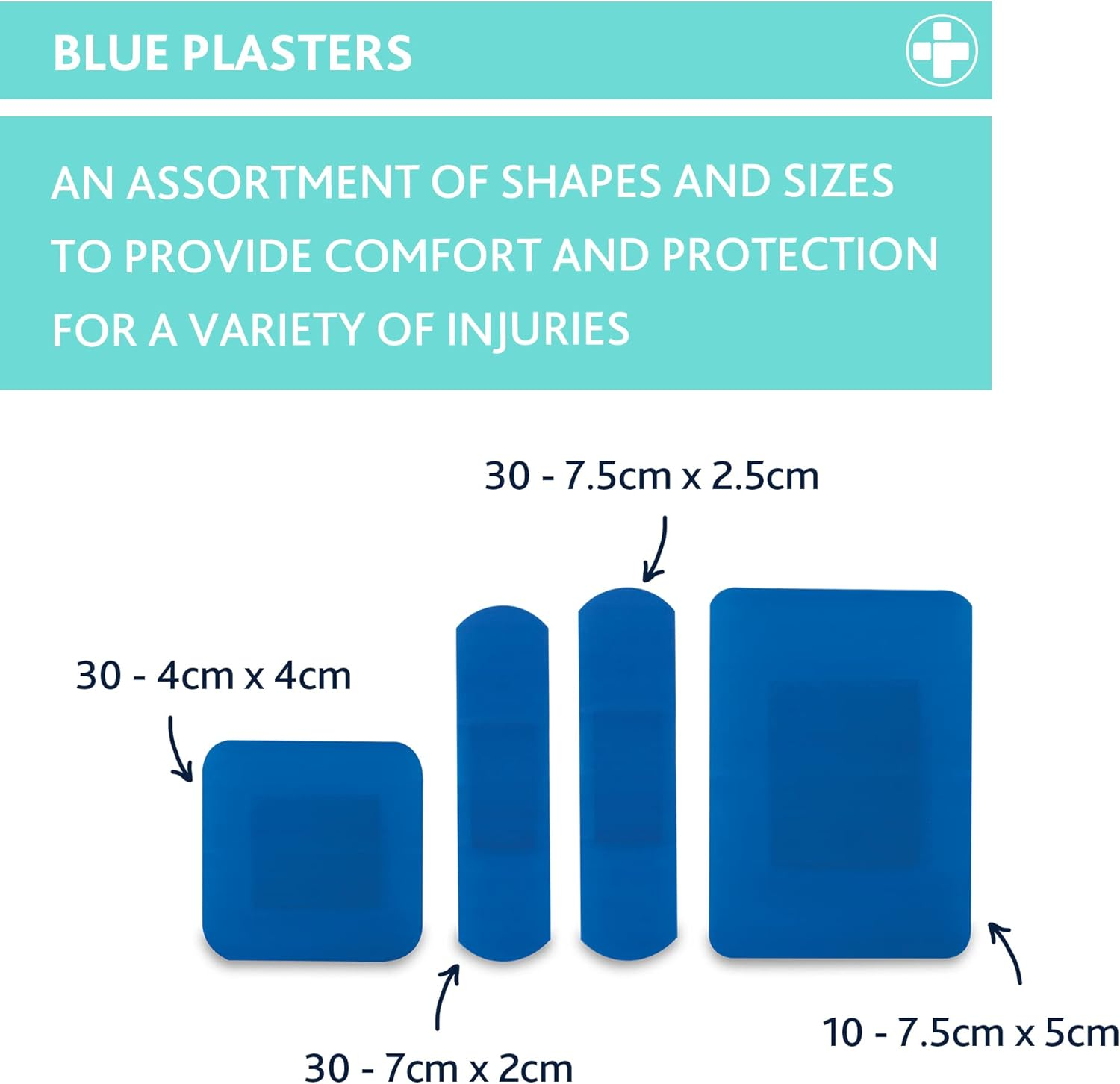 Reliance Medical Ref 456 Blue Dependaplast Plasters Metal Detectable Safety First Aid - Protect from Water and Low Allergy Adhesive with Assorted Sizes - Easily Detectable (Pack of 100) image number 1