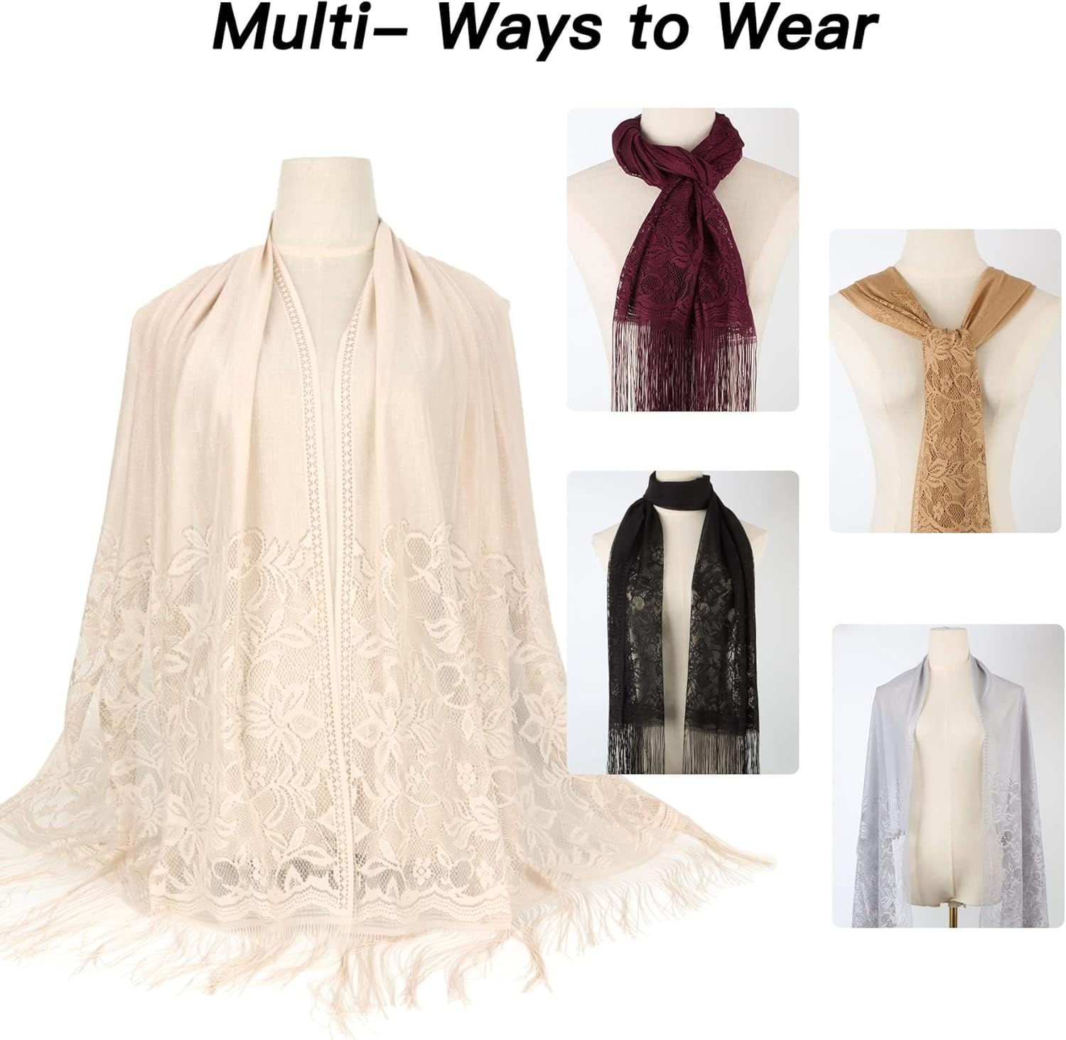 Pashmina Shawls and Wraps - Chiffon Shawl Wedding Evening Scarf for Women - Beige-B image number 5