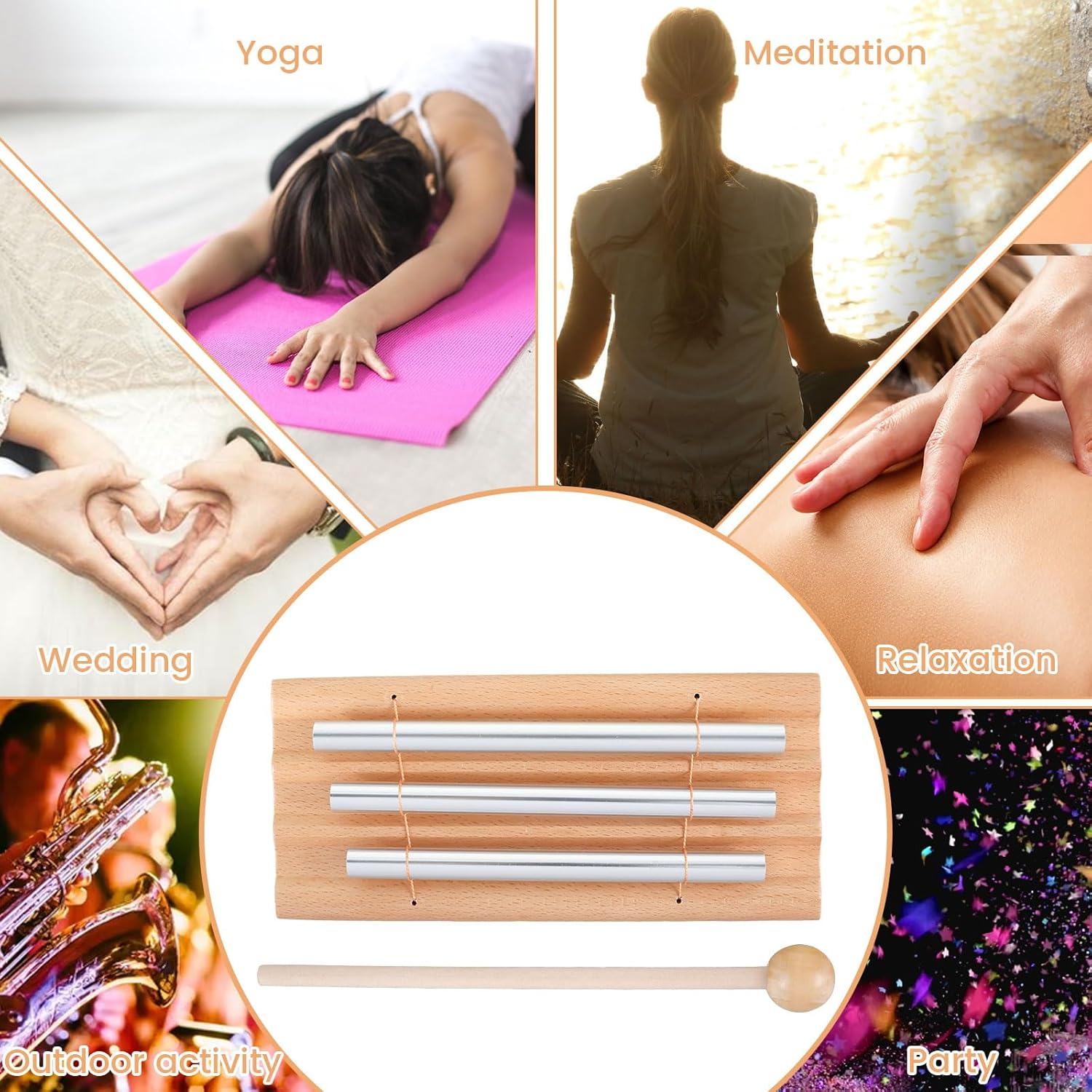 Three Tone Chime Bell, Delicate Meditation Chime Pleasant Hand Percussion Chimes Joyful Hand Percussion Chimes Euphonic Meditation Chime for Releasing Mood