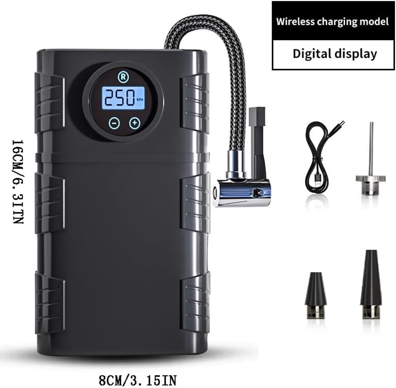 Car Tyre Inflator Air Compressor Portable Air Pump with Digital Display Dual-Dian Main Wireless Charging Model 150PSI Electric Tyre Pump with Auto Shutoff for Car, Motorcycle, Bike, Ball image number 3