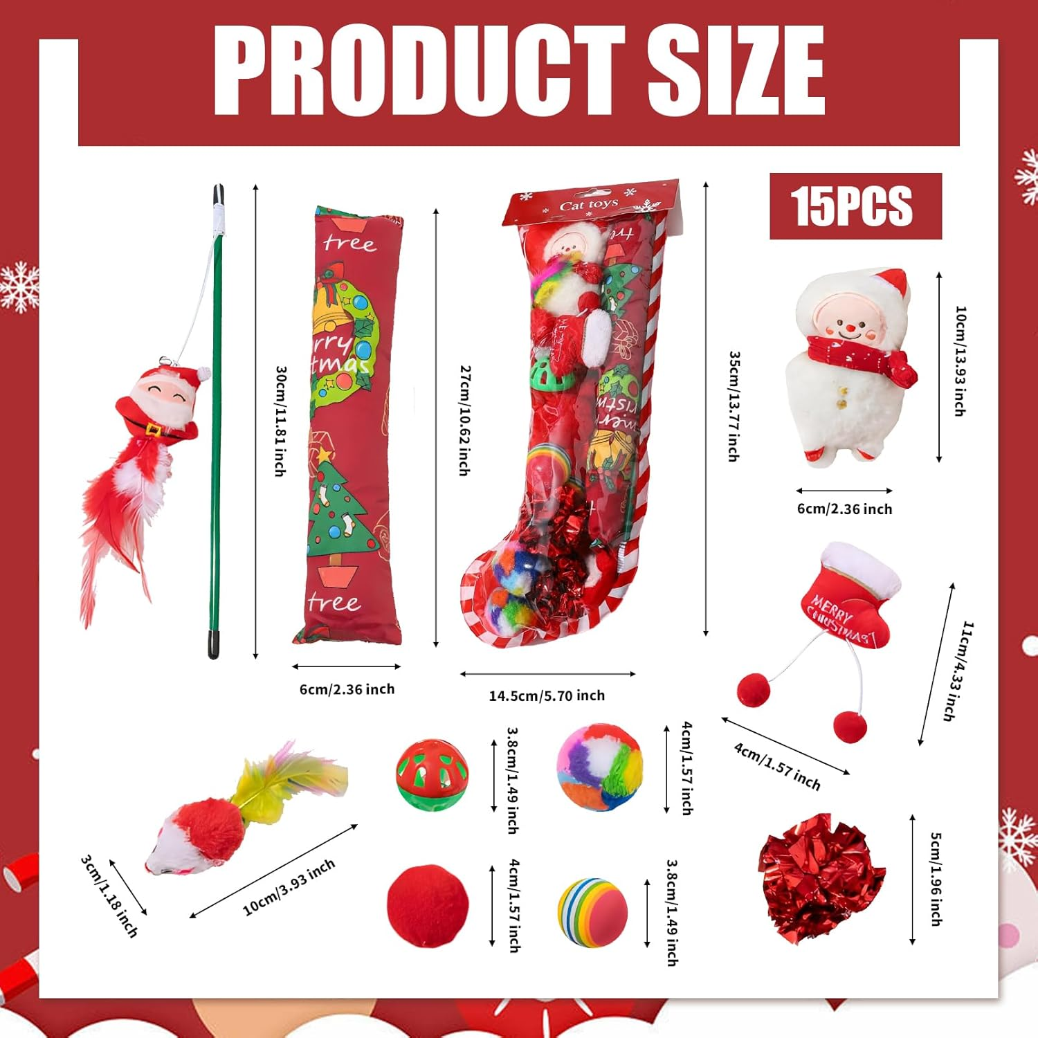 15 Pcs Cat Toys, Kitten Interactive Toys Set, Kitten Christmas Toy, Christmas Cat Toy, Cat Interactive Toys, Indoor Cats Kitten Fun Toy, with Fluffy Mouse Various Balls Feather Toy Cute Doll image number 3