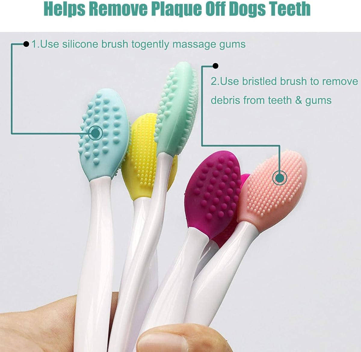 Gingeruper Dog Toothbrush, Silicone Double-Sided Soft Comfort Gentle Toothbrush Set with 5.7 Inch Curved Long Handle for Small Puppies Dogs Cats