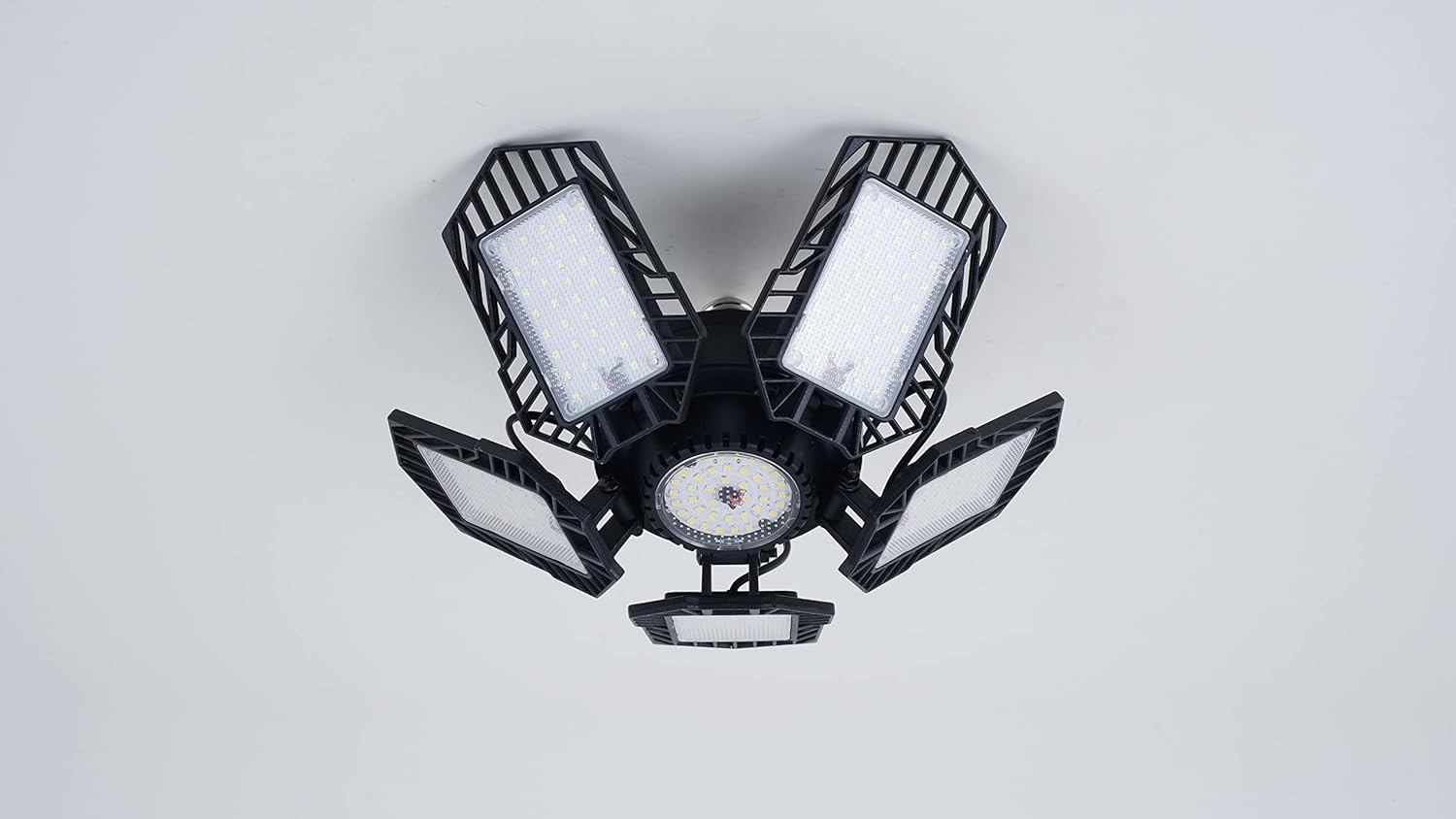 Motion Activated Deformable LED Garage Light E27 Ceiling Lights, Motion Sensor LED Workshop Light 7500LM Aluminium Lamp 360 Degrees 80W with 5 Adjustable Panels Quintet LED Lighting for Garage Attic image number 3