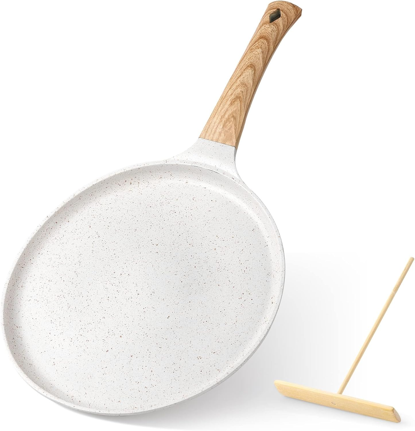 Crepe Pan, XICEN 28 Cm Nonstick Dosa Tawa with Spreader, for All Stove, Tortilla Pan with Detachable Handle (Cream White) image number 6