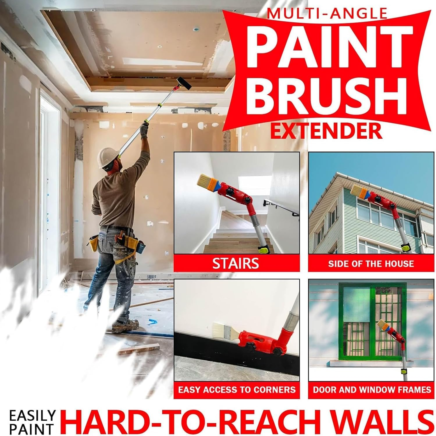 Taicols Multi-Angle Paint Brush Extender, Paint Edger Tool for High Ceilings, Extension Pole Attachment, Corner Painting Tool for Walls, Corners, Edge,Paint Roller Holder,Paint Brush Extender Holder image number 5