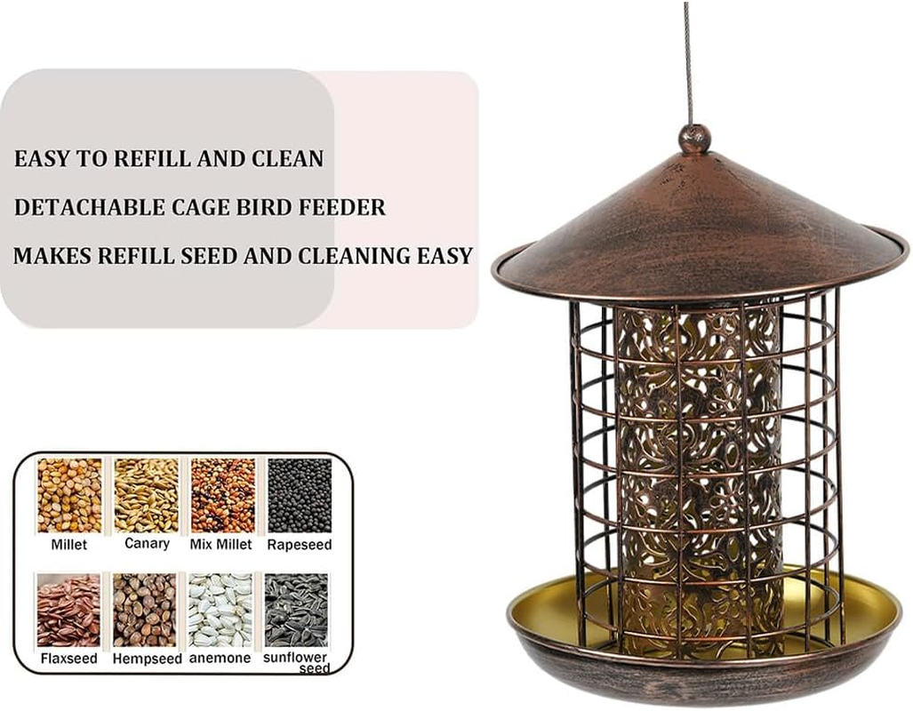 Outdoor Wild Bird Feeder, Cage Bird Feeder, Heavy Metal, Squirrel Proof, Garden and Courtyard Decoration, Woodgrain Finish Heavy Duty Mesh Metal Bird Feeder, Vintage Style with Unique Decorations image number 1